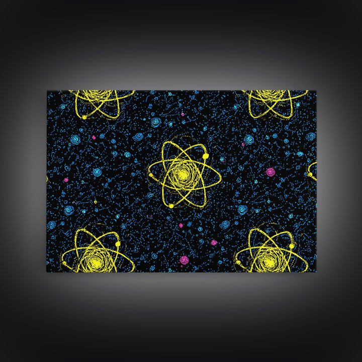 Yellow Atom Starfield Pattern Wall Art, Mid Century Modern Decor, Retro Space Poster, Atomic Art Print, Cosmic Sci Fi Wall Decor