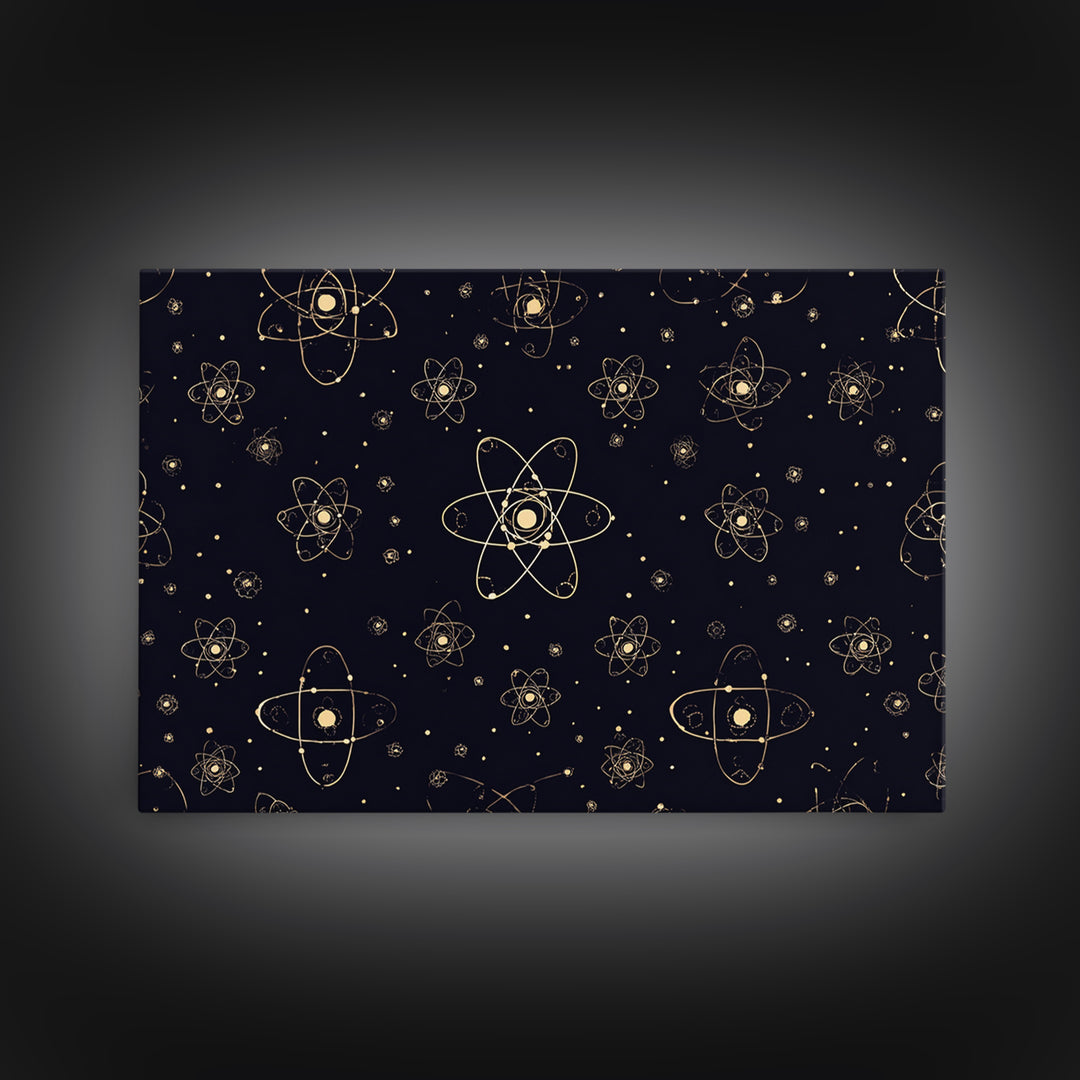 Gold Atomic Constellation Pattern Wall Art, Mid Century Modern Decor, Navy Space Poster, Retro Science Print, Geometric Wall Decor