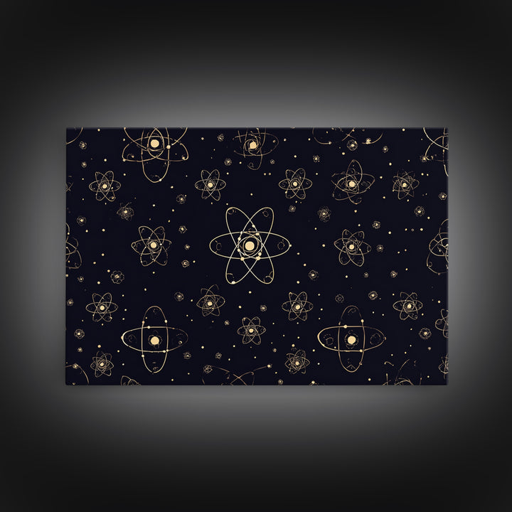 Gold Atomic Constellation Pattern Wall Art, Mid Century Modern Decor, Navy Space Poster, Retro Science Print, Geometric Wall Decor