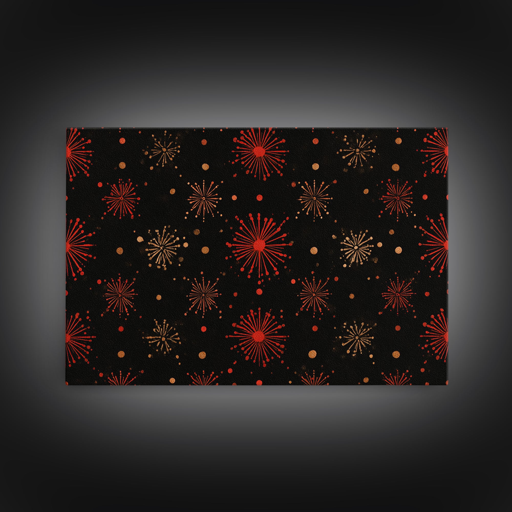 Red Gold Atomic Starburst Pattern Wall Art, Mid Century Modern Decor, Retro 1950s Poster, Black Wall Decor, MCM Geometric Art Print