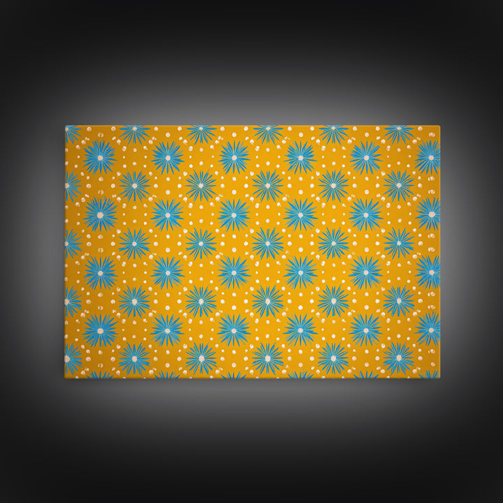 Mustard Teal Atomic Starburst Pattern Wall Art, Mid Century Modern Decor, Retro 1960s Poster, Yellow Wall Art, MCM Geometric Print