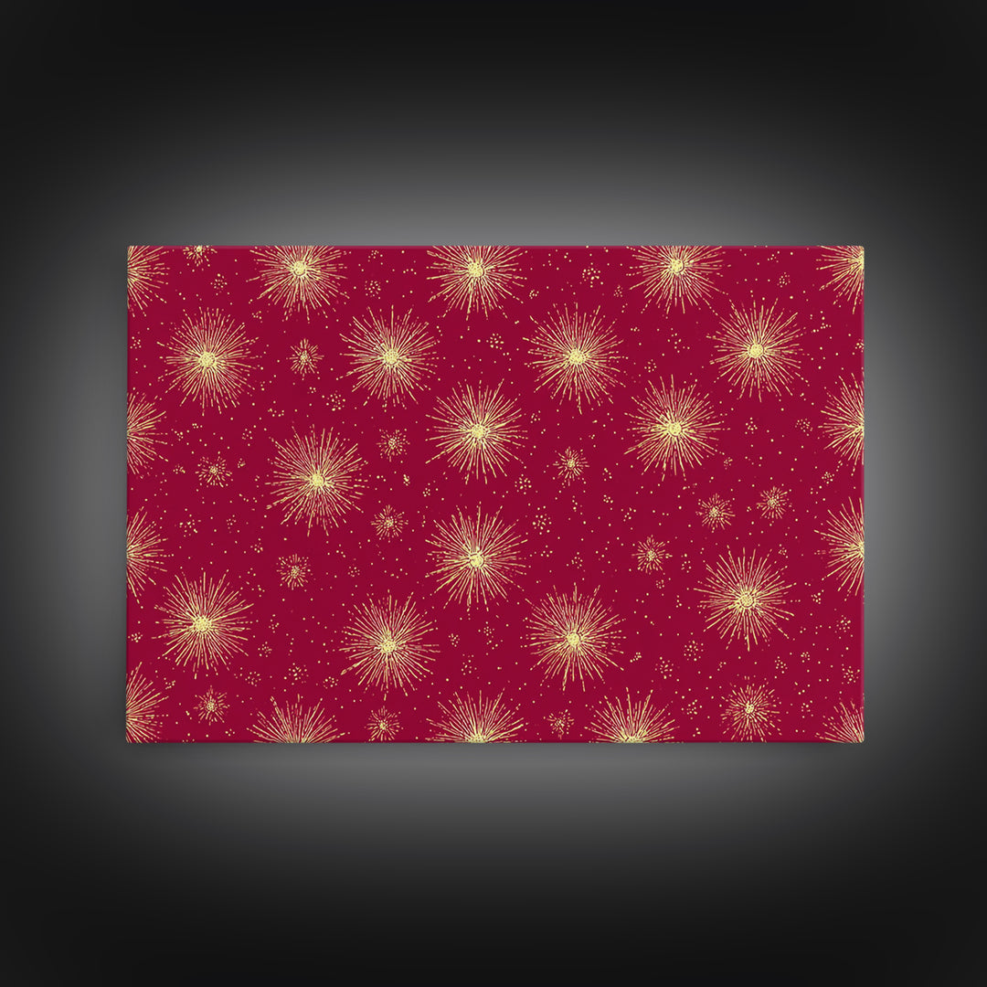Burgundy Gold Starburst Pattern Wall Art, Mid Century Modern Decor, Retro Atomic Poster, Red Wall Decor, MCM Geometric Art Print