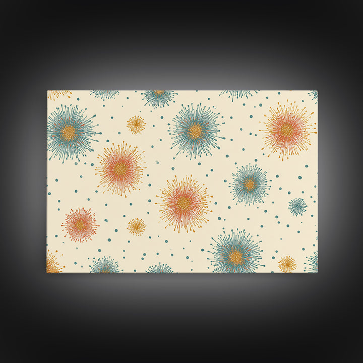 Teal Orange Starburst Pattern Wall Art, Mid Century Modern Decor, Retro Atomic Poster, Cream Wall Decor, MCM Geometric Art Print