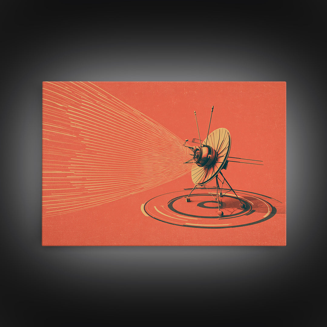 Orange Satellite Dish Signal Canvas Print, Retro Futurism Space Poster, Atomic Midcentury Decor, Minimalist Wall Art For Office