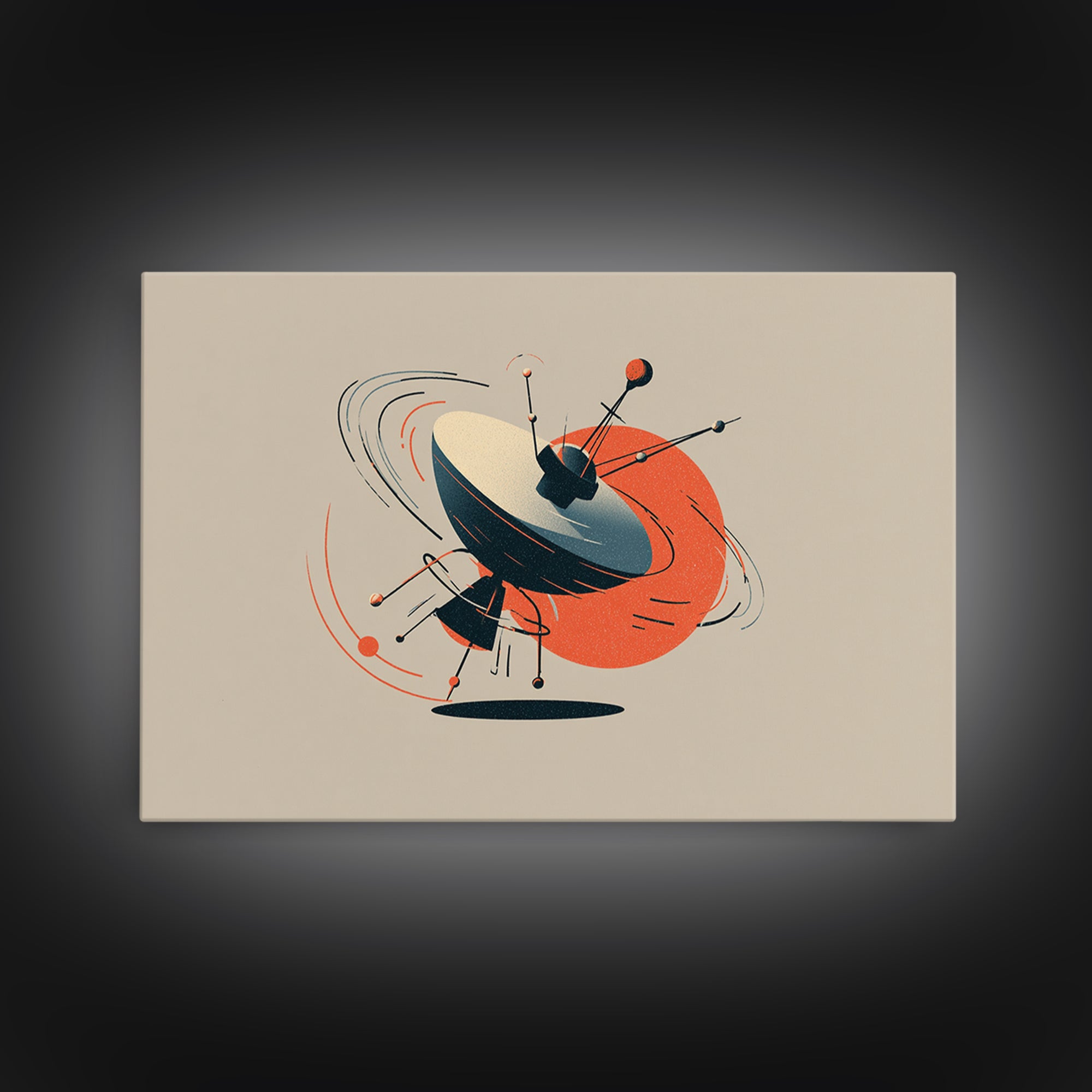 Atomic Sputnik Satellite Sculpture Wall Art, Mid Century Modern Poster, Orange Beige Retro Print, Geometric Space Home Decor