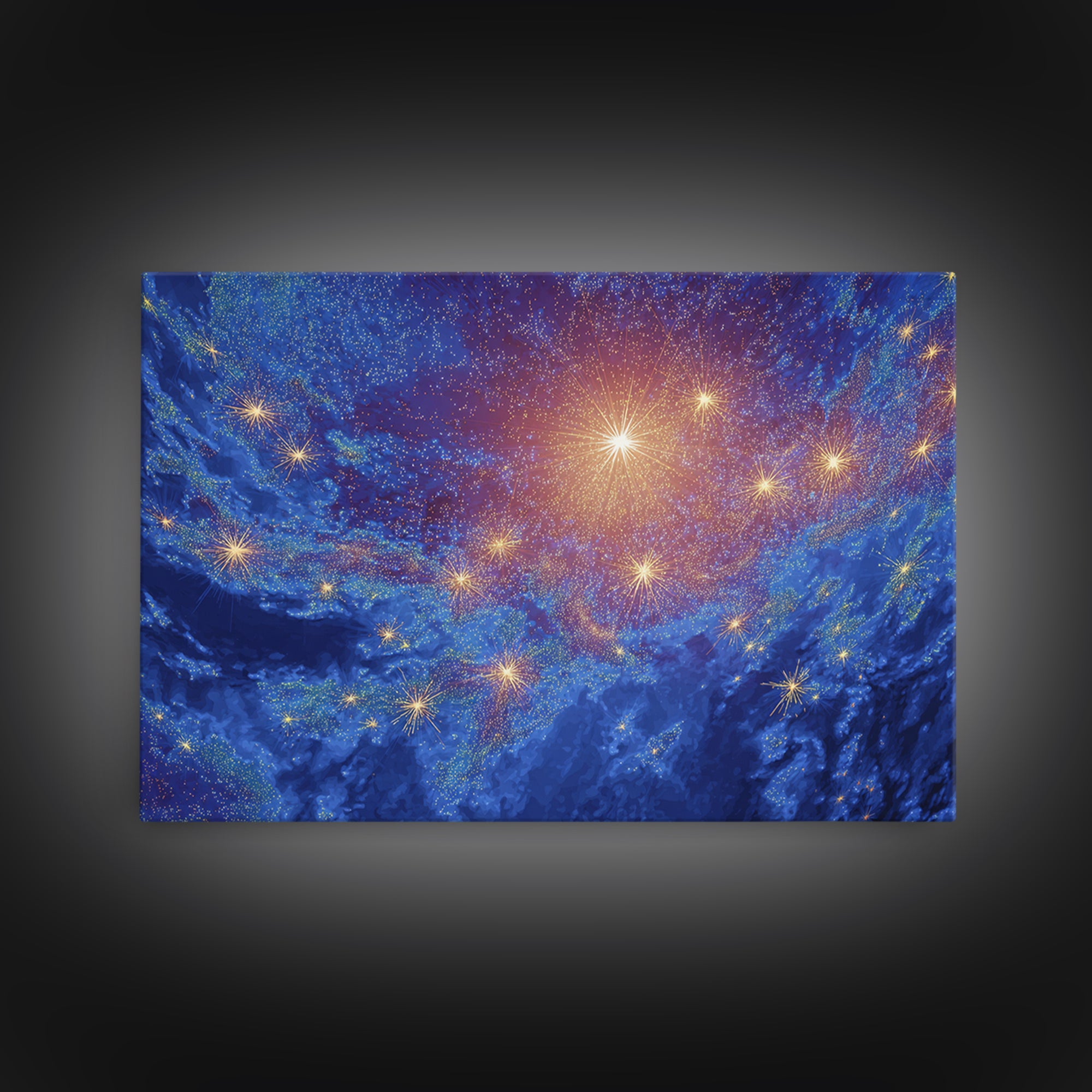 Blue Cosmic Starfield Nebula Wall Art, Galaxy Abstract Space Poster, Modern Digital Art, Celestial Home Decor Canvas Print