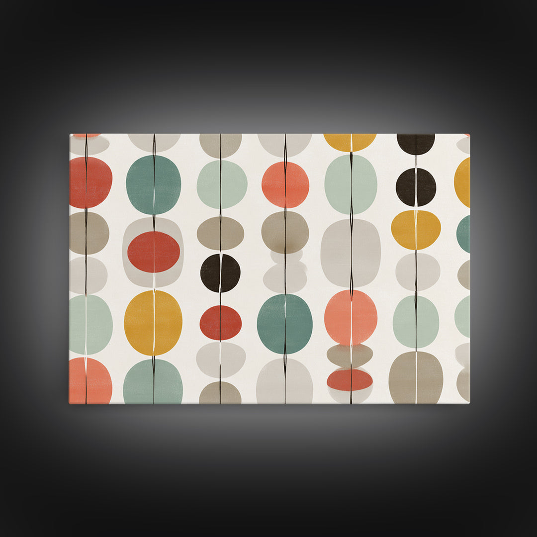 Pastel Circle Garland Pattern Canvas Print, Midcentury Modern Art, Geometric Wall Art, MCM Wall Decor, Retro Home Decor Print