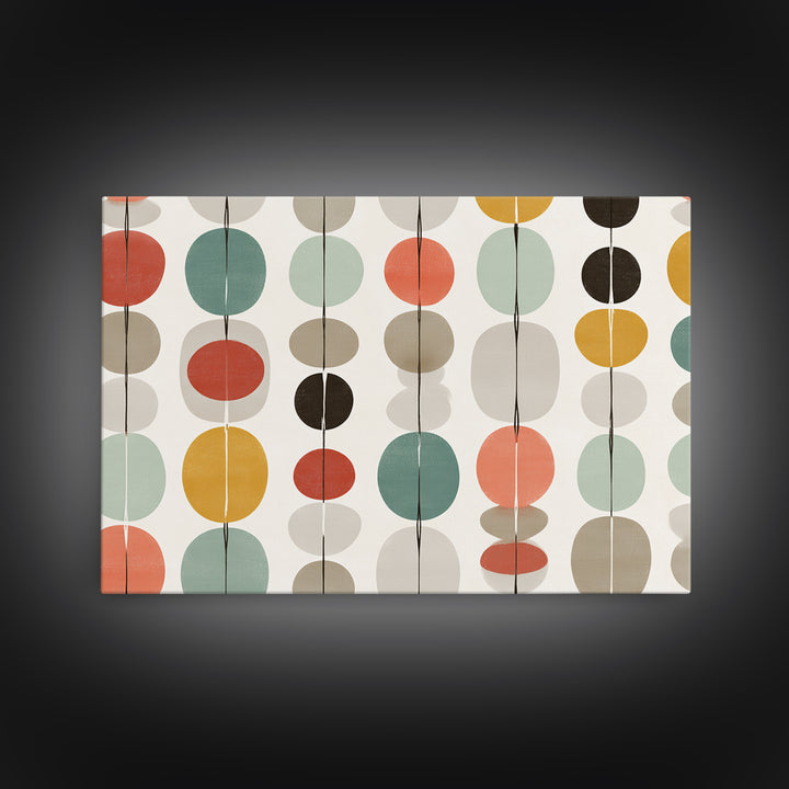 Pastel Circle Garland Pattern Canvas Print, Midcentury Modern Art, Geometric Wall Art, MCM Wall Decor, Retro Home Decor Print