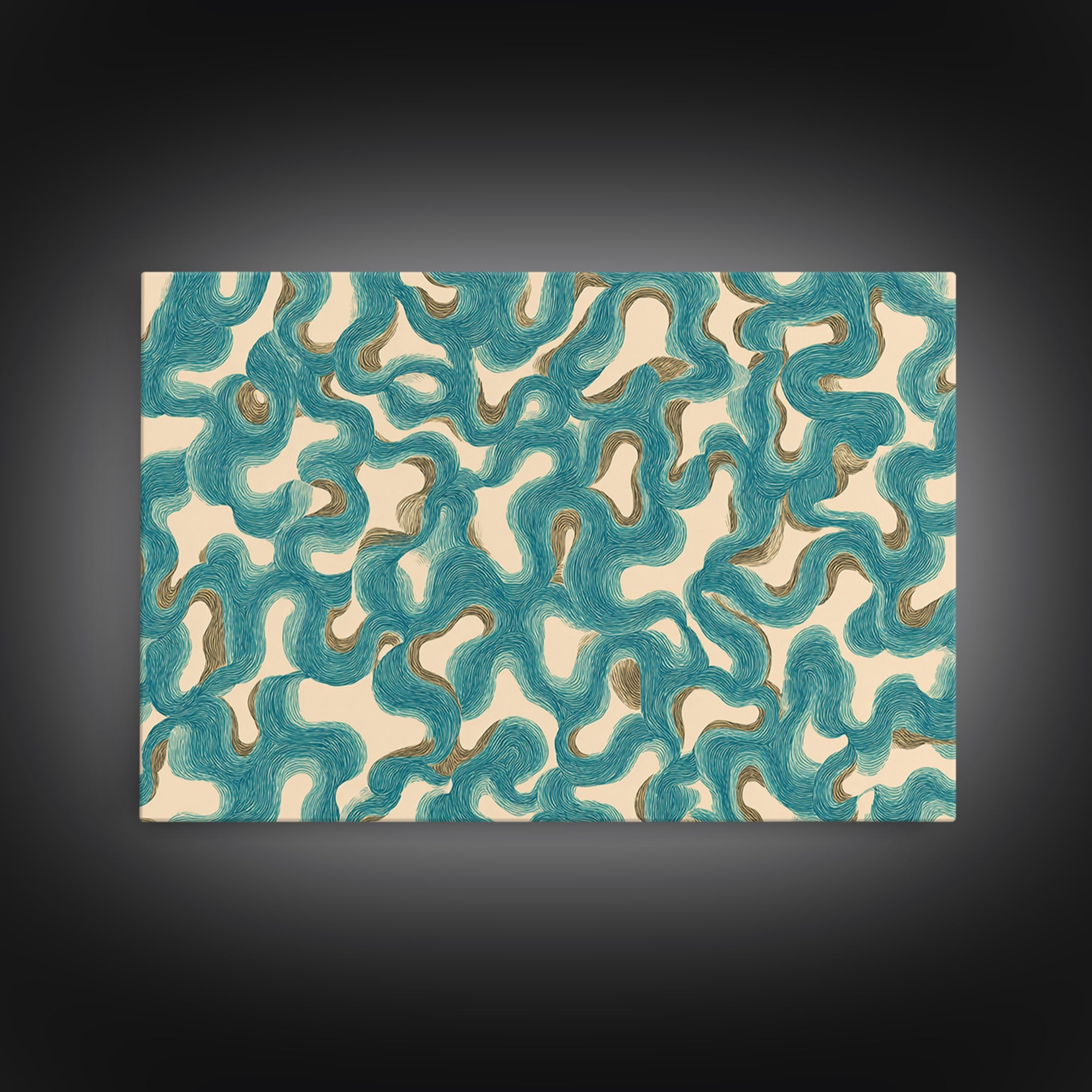 Teal Organic Maze Pattern Wall Art, Abstract Geometric Art Print, Modern Wall Decor, Coastal Boho Home Decor, MCM Artwork
