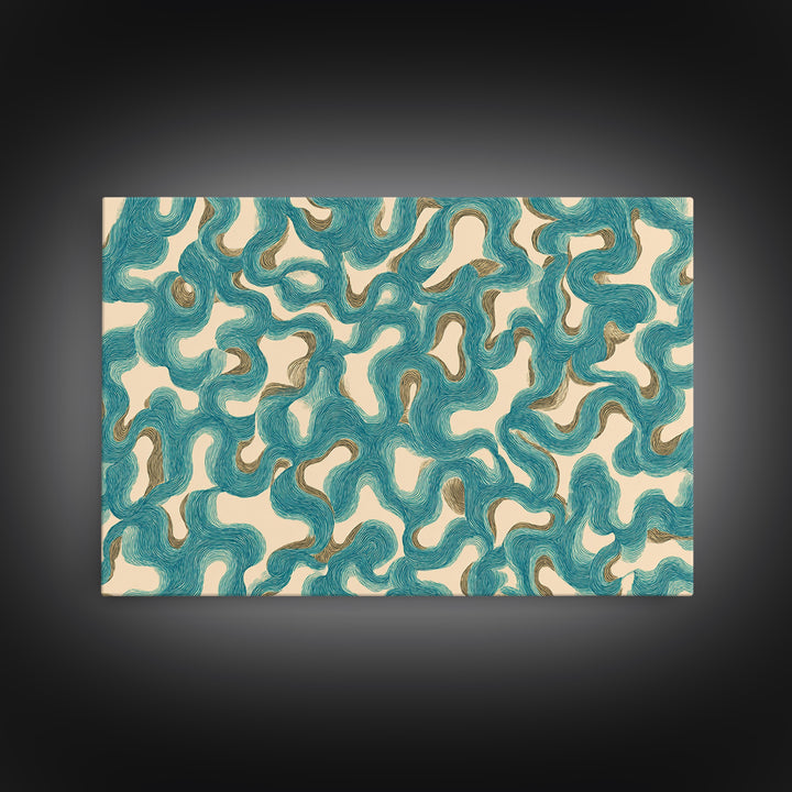 Teal Organic Maze Pattern Wall Art, Abstract Geometric Art Print, Modern Wall Decor, Coastal Boho Home Decor, MCM Artwork