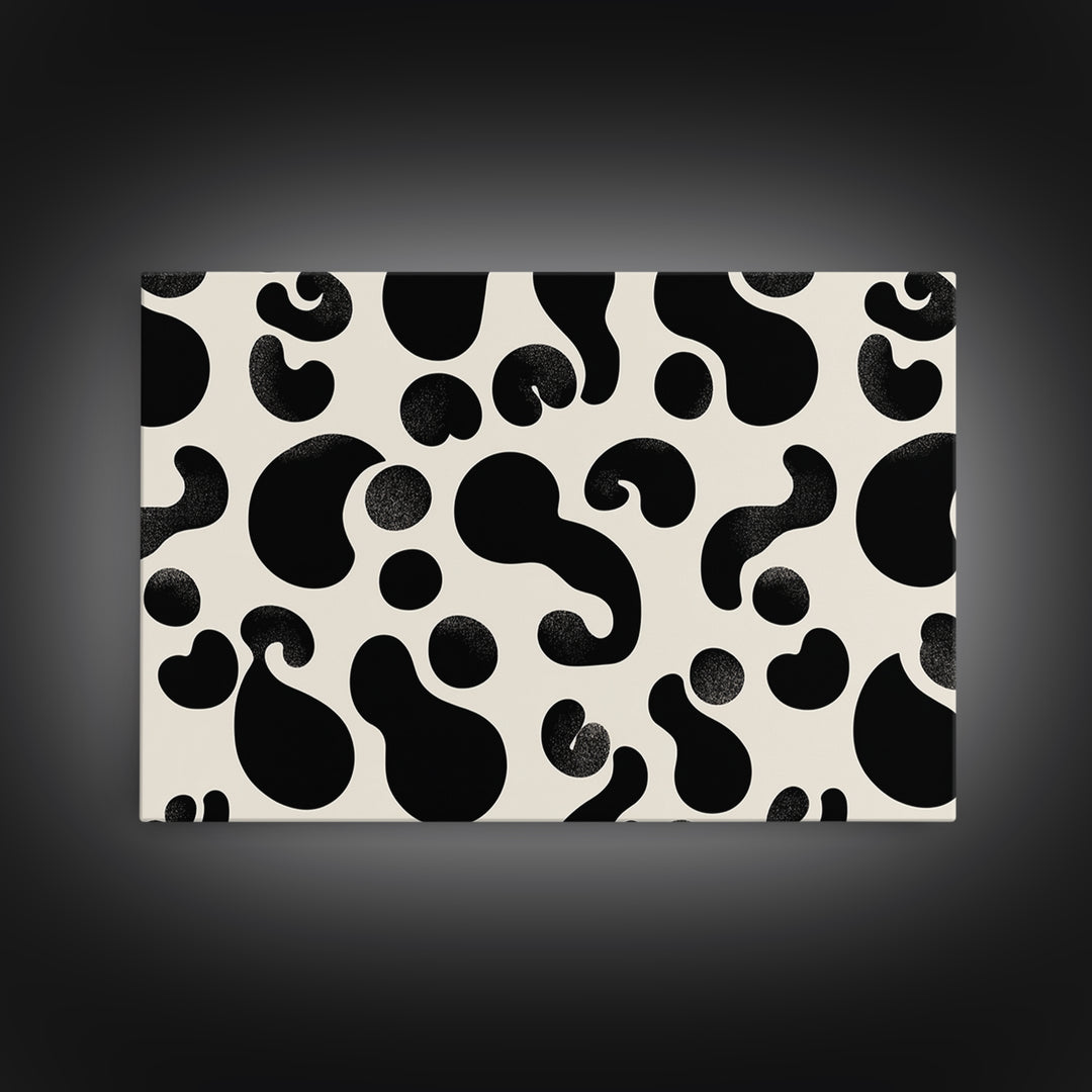 Black Cream Amoeba Shapes Wall Art, Minimalist Abstract Art, Modern Geometric Art Print, Retro Wall Decor, Bold MCM Decor