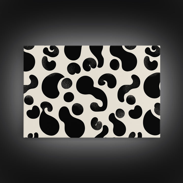 Black Cream Amoeba Shapes Wall Art, Minimalist Abstract Art, Modern Geometric Art Print, Retro Wall Decor, Bold MCM Decor