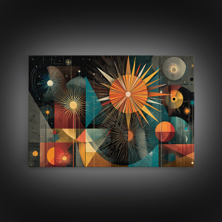 Colorful Atomic Sunburst Geometry Wall Art, Mid Century Modern Abstract Print, Retro MCM Decor, Bold Living Room Poster Gift