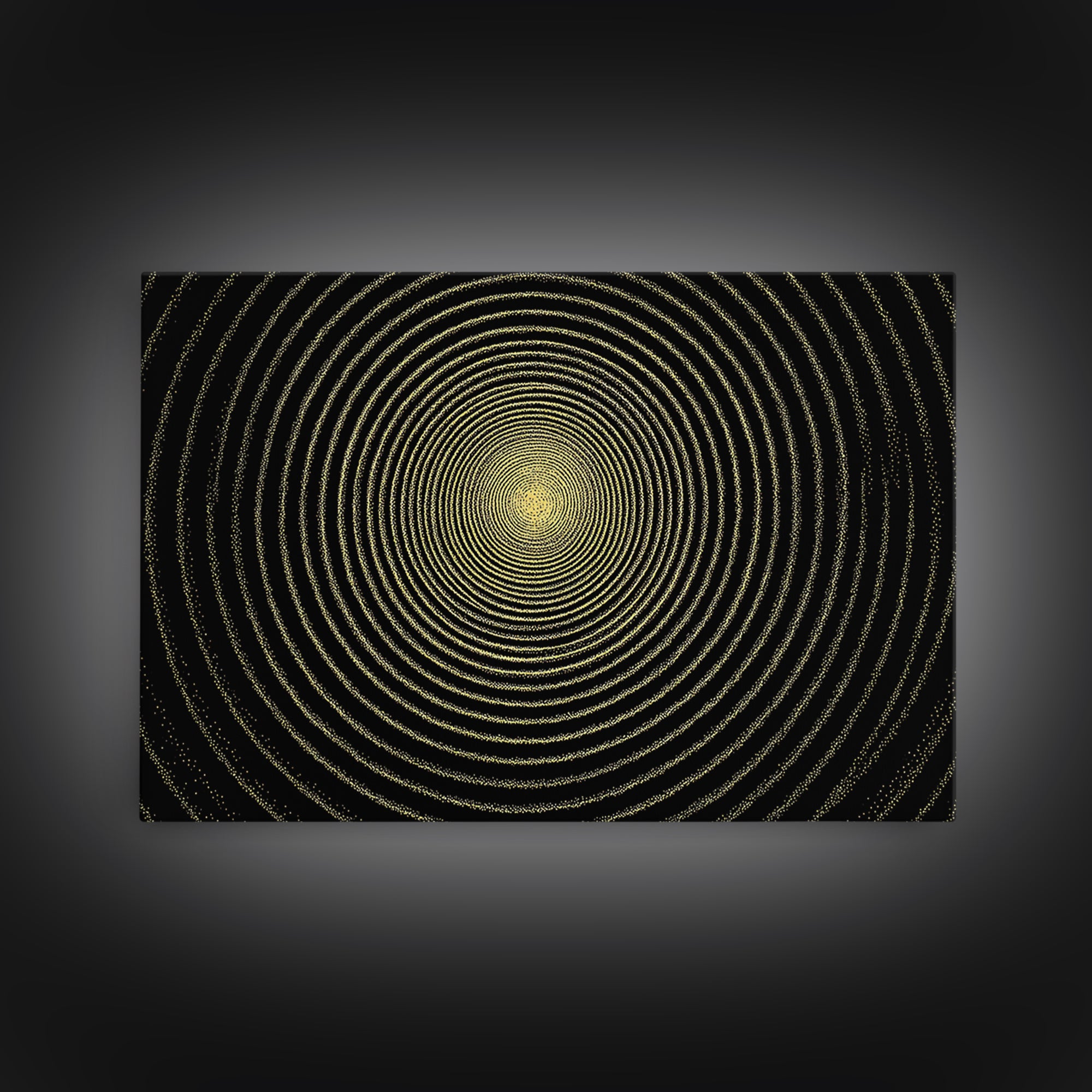 Golden Hypnotic Concentric Circles Wall Art, Black Op Art Print, Midcentury Modern Geometric Poster, Minimal Office Decor
