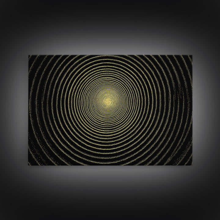Golden Hypnotic Concentric Circles Wall Art, Black Op Art Print, Midcentury Modern Geometric Poster, Minimal Office Decor