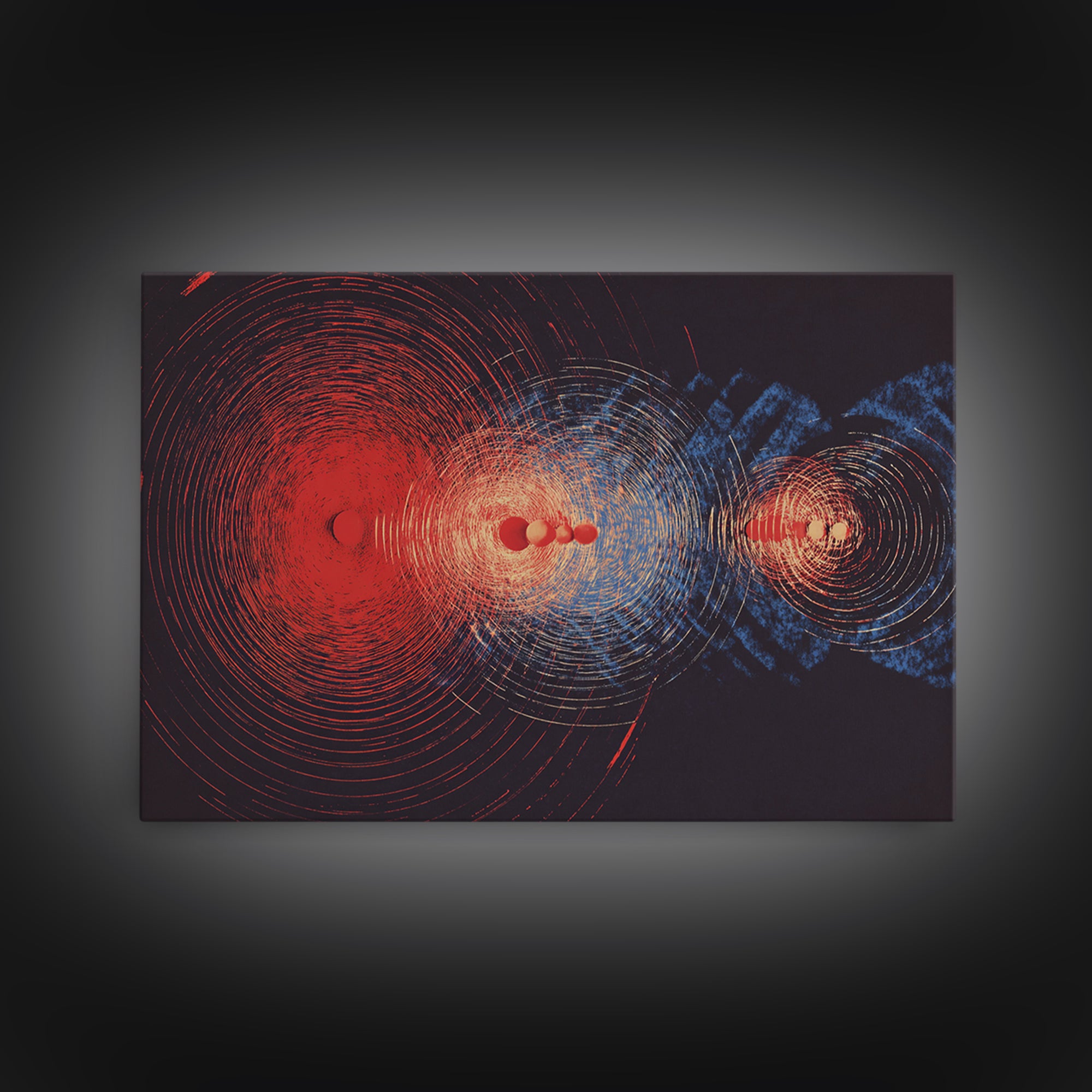 Red And Blue Cosmic Wave Canvas Print, Abstract Sci Fi Rings, Midcentury Modern Wall Art, Space Poster For Modern Home Decor