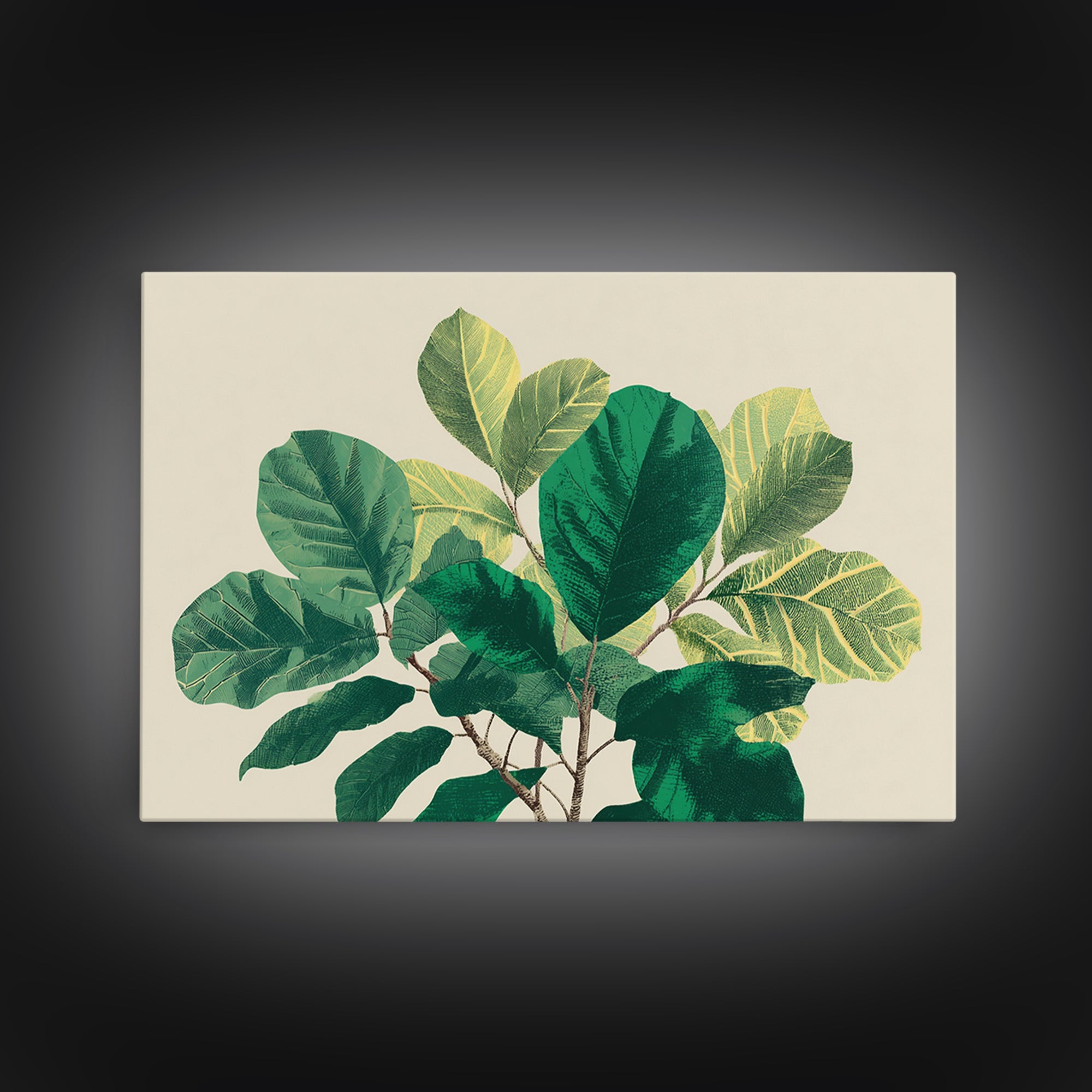 Lush Green Fiddle Leaf Fig Wall Art, Botanical Midcentury Modern Decor, Nature Canvas Print For Living Room Or Office Decor