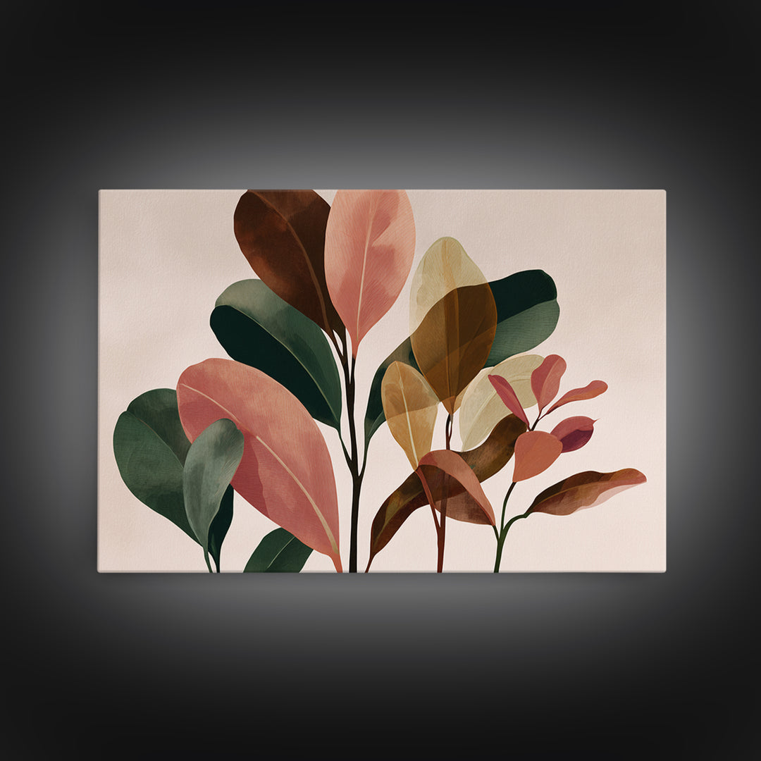 Soft Pink Brown Abstract Leaves Wall Art, Botanical Modern Art Print, Midcentury Home Decor For Bedroom Or Living Room Decor
