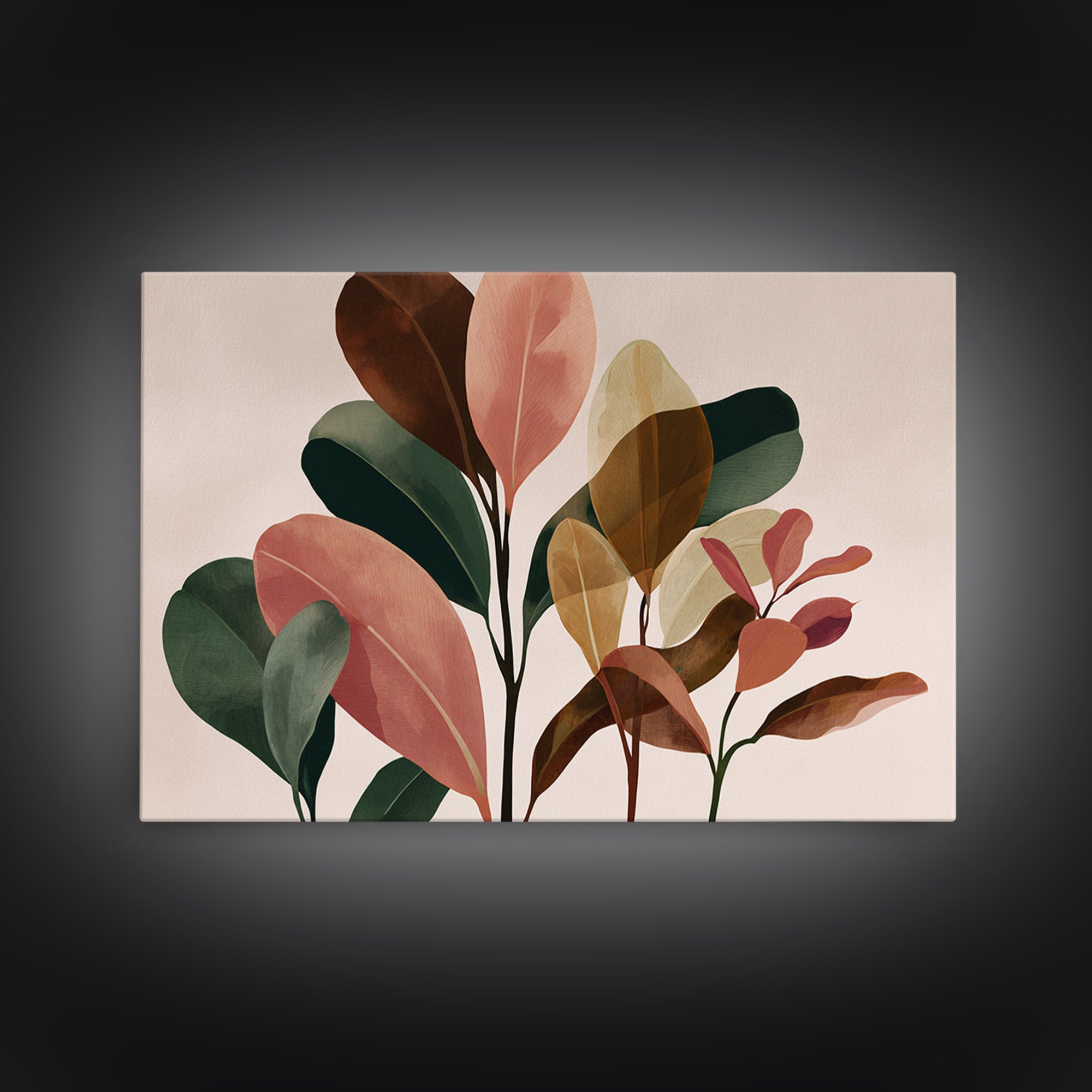 Soft Pink Brown Abstract Leaves Wall Art, Botanical Modern Art Print, Midcentury Home Decor For Bedroom Or Living Room Decor