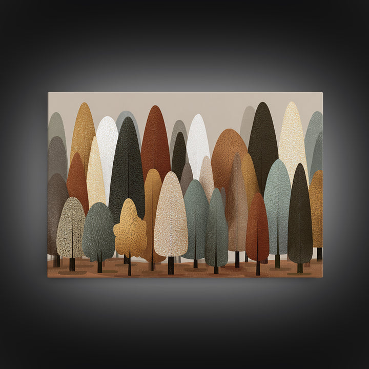 Neutral Earth Tone Stylized Trees Wall Art, Scandinavian Midcentury Modern Canvas Print, Minimalist Forest Decor For Home