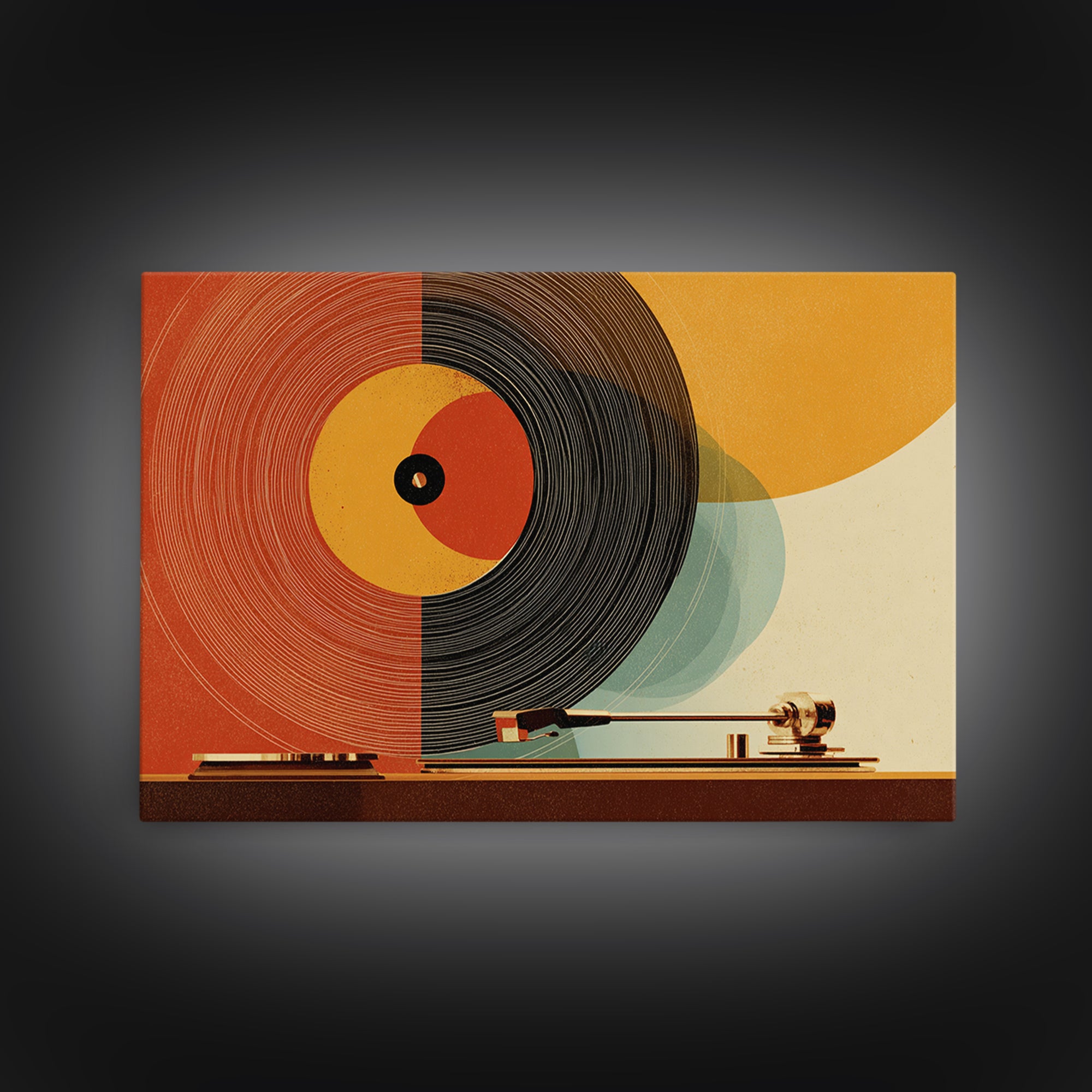 Orange Vinyl Turntable Abstract Wall Art, Mid Century Modern Music Poster, Retro Record Player Decor, Bold MCM Home Decor