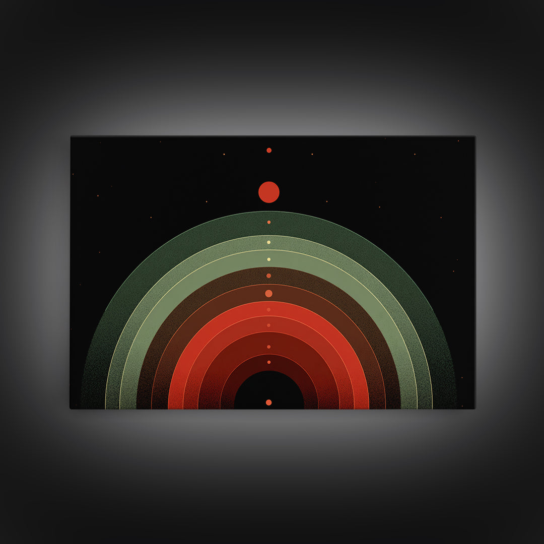 Red Planet Arc Canvas Print, Midcentury Modern Abstract Art, Atomic Geometric Wall Decor, Space Retro Poster For Home Decor