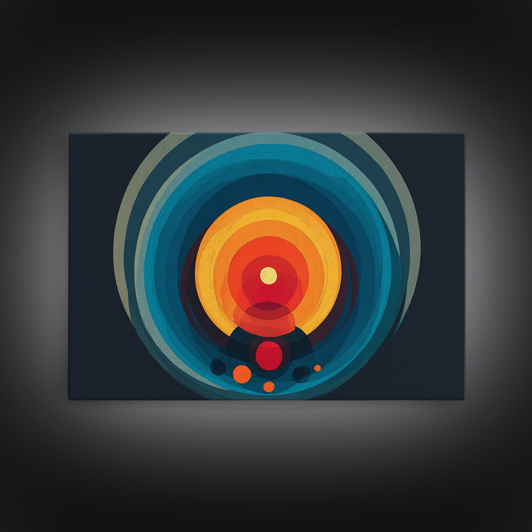 Teal Orange Circular Target Wall Art, Midcentury Modern Geometric Abstract, Bold Modern Decor, Retro Canvas Print For Office