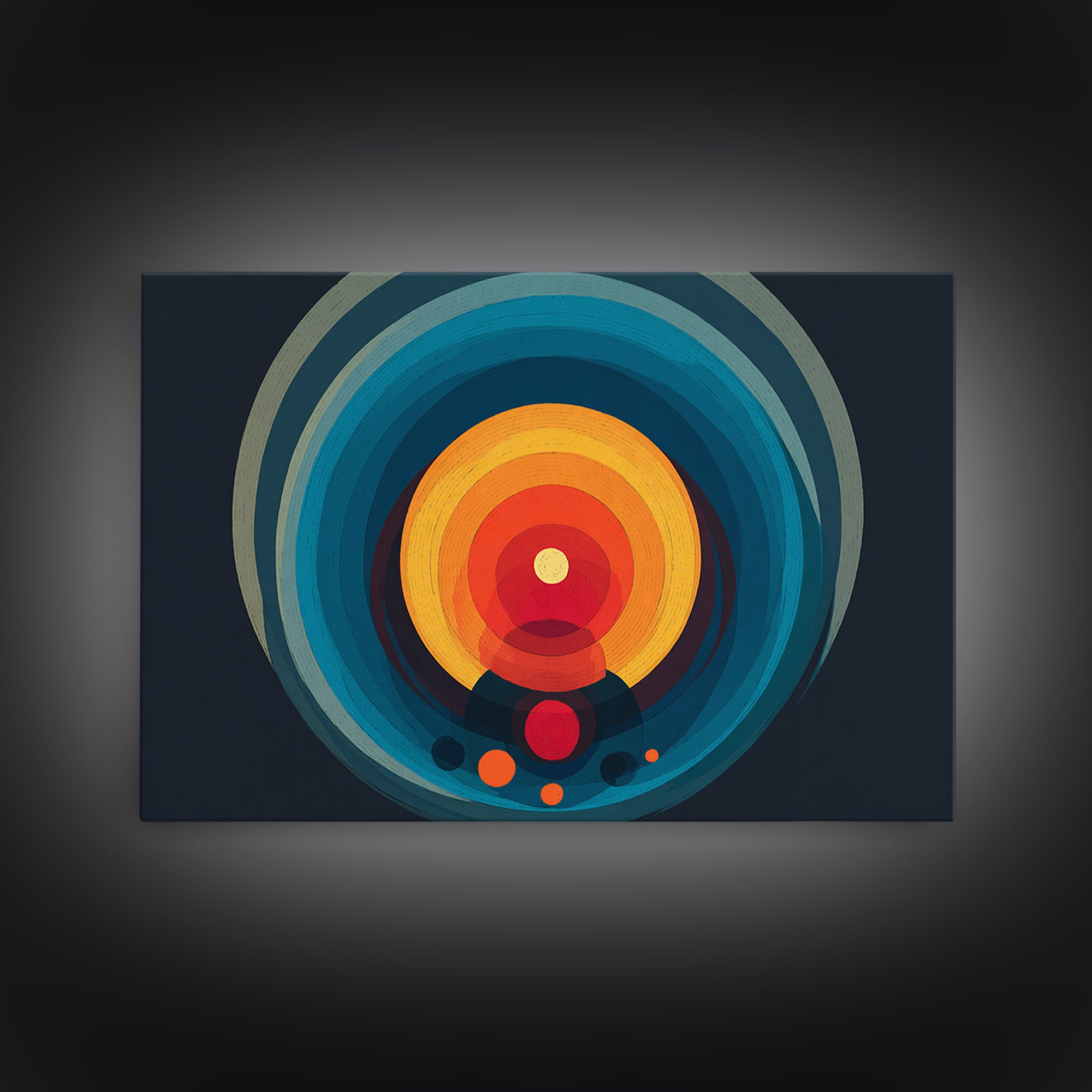 Teal Orange Circular Target Wall Art, Midcentury Modern Geometric Abstract, Bold Modern Decor, Retro Canvas Print For Office