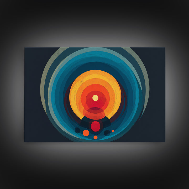 Teal Orange Circular Target Wall Art, Midcentury Modern Geometric Abstract, Bold Modern Decor, Retro Canvas Print For Office