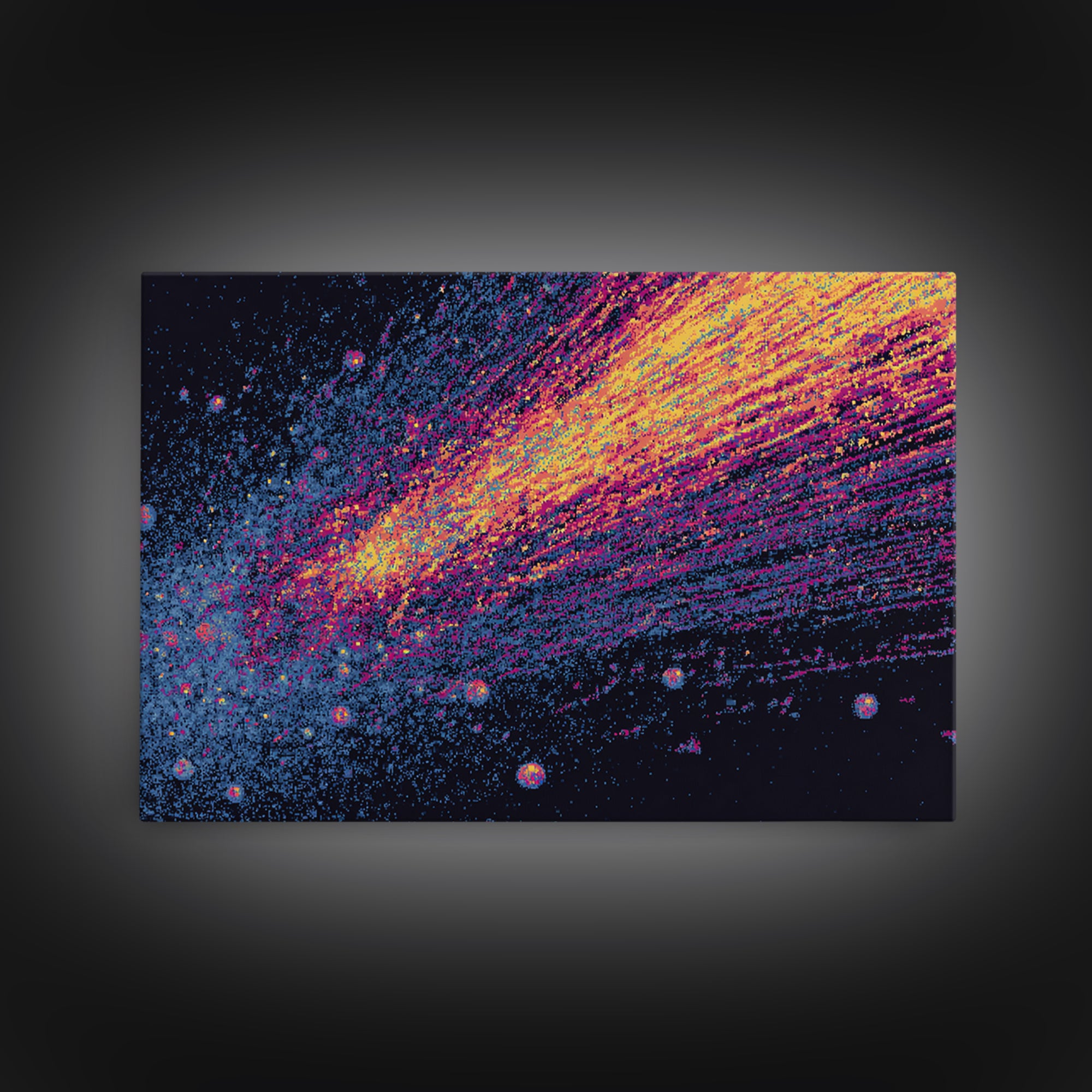 Magenta Gold Comet Trail Across Deep Space Wall Art, Modern Abstract Art Print, Cosmic Retro Poster, Colorful Home Decor