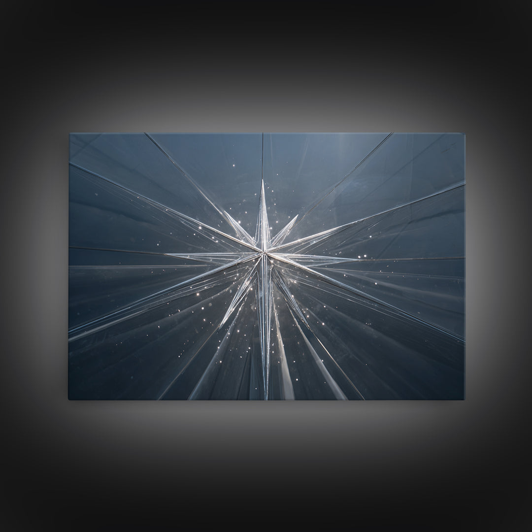 Silver Starburst In Blue Glass Tunnel Wall Art, Modern Abstract Art Print, Minimalist Geometric Decor, Statement Home Office