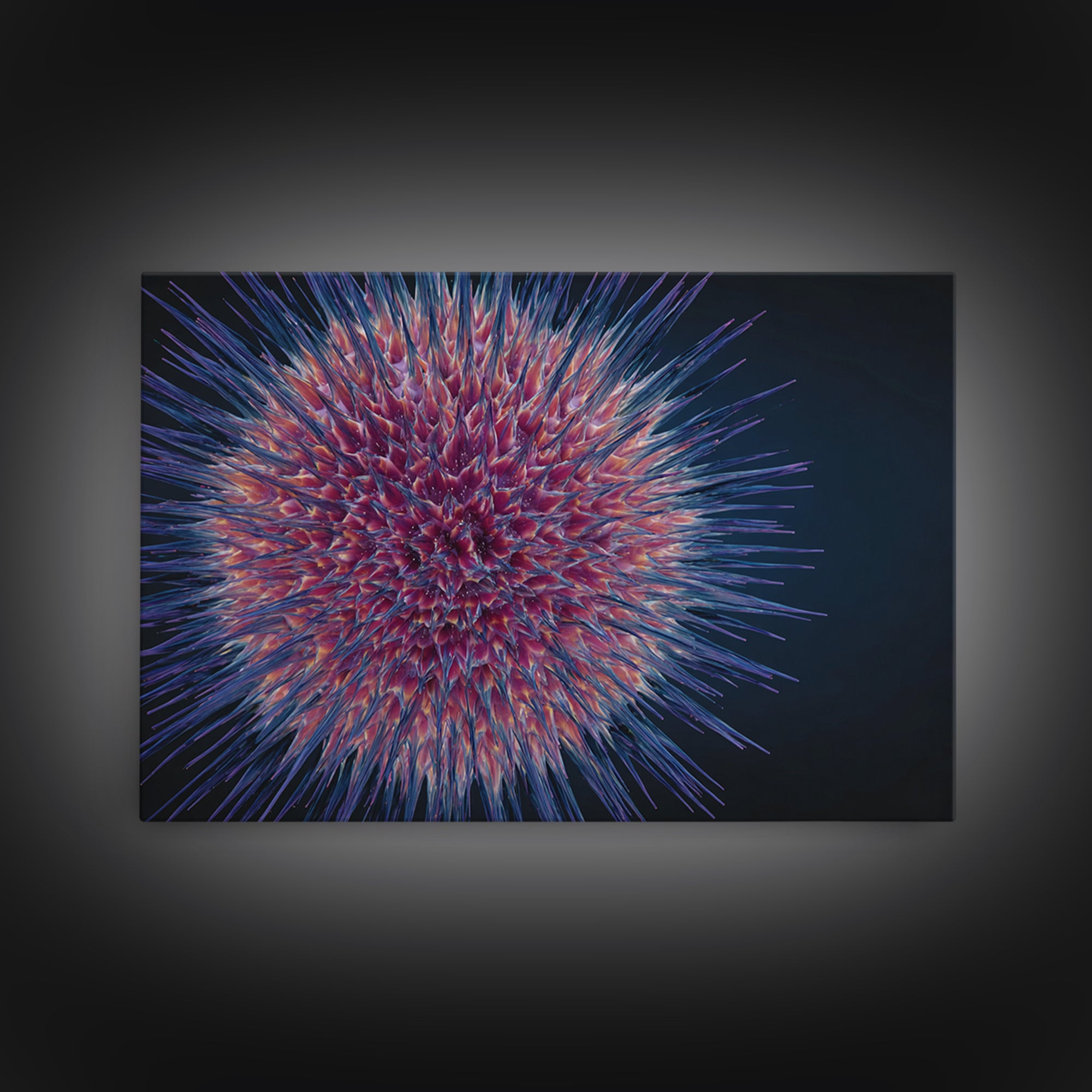 Colorful Spiky Sphere Wall Art, Modern Abstract Art Print, Cosmic Botanical Poster, Blue Pink Home Decor, Statement Canvas Style