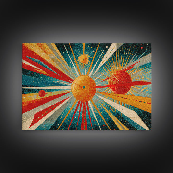 Retro Planetary Orbit Wall Art, Mid Century Modern Art Print, Atomic Space Poster, Orange Teal Geometric Decor, Cosmic Retro Art