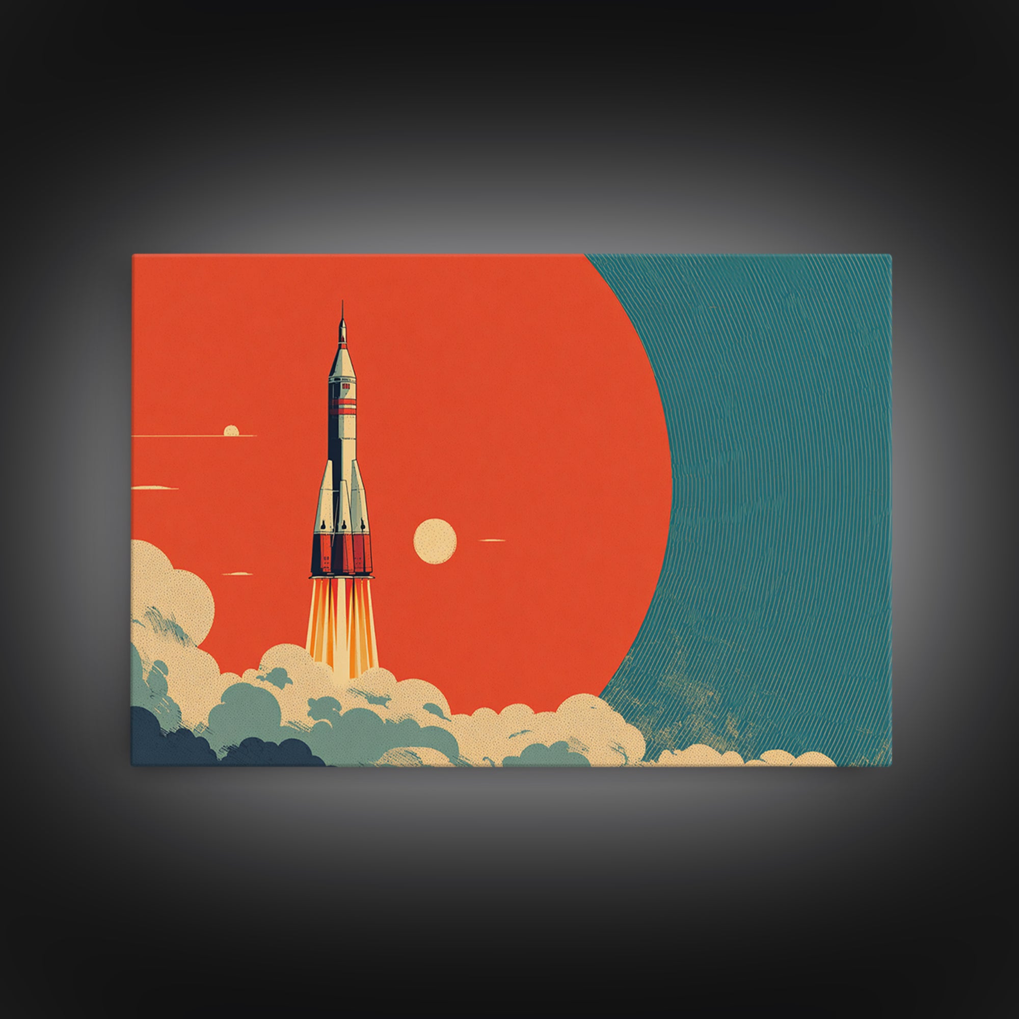 Retro Rocket Launch At Orange Planet, Midcentury Modern Wall Art, Space Poster, Sci Fi Print, Atomic Decor For Living Room