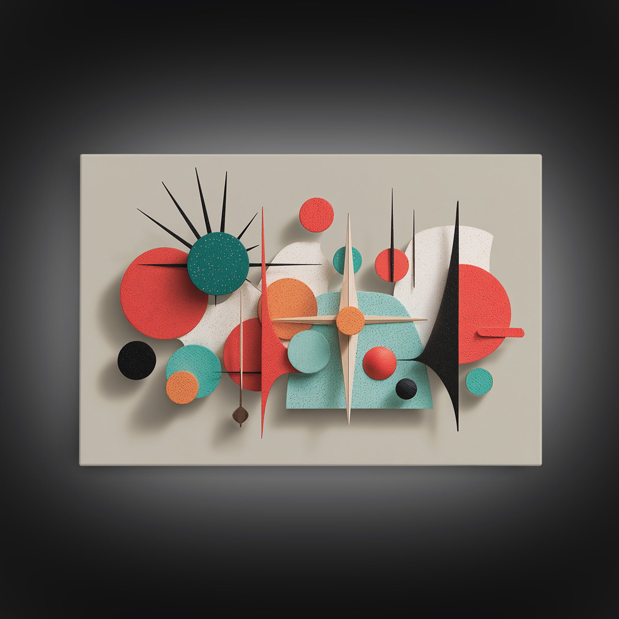 Coral Teal Geometric Wall Art, Modern Abstract Sculpture Canvas Print, Midcentury Modern Decor, Retro MCM Home Decor Print