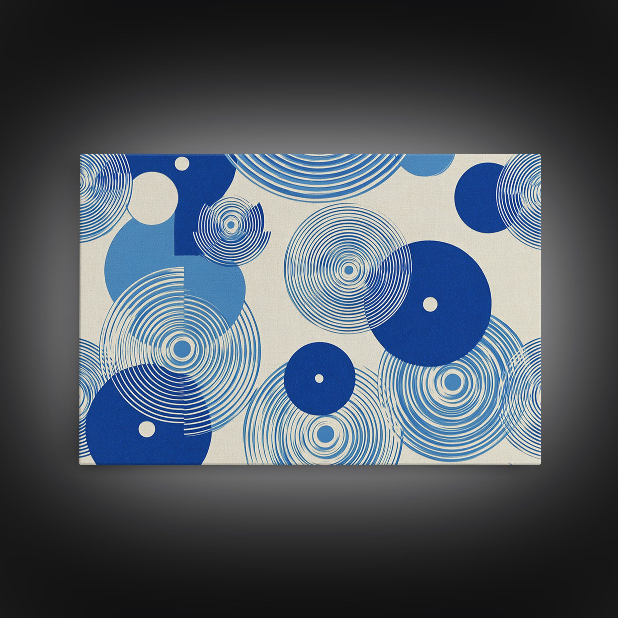 Blue Concentric Circle Pattern Canvas Print, Scandinavian Modern Wall Art, Geometric Abstract Decor, Minimal MCM Poster Print