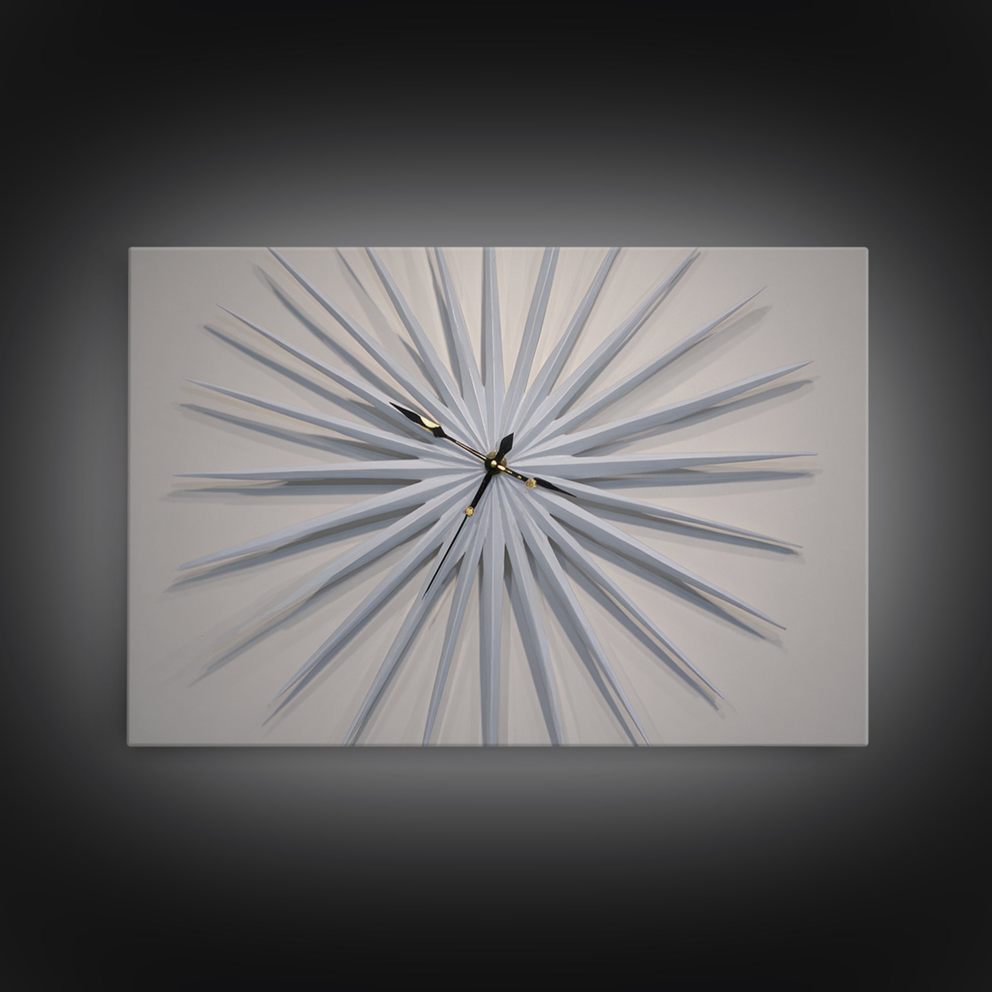 White Sculptural Starburst Clock Framed Canvas Print, Mid Century Modern Wall Decor, Minimalist MCM Art For Bedroom, Living Room Decor