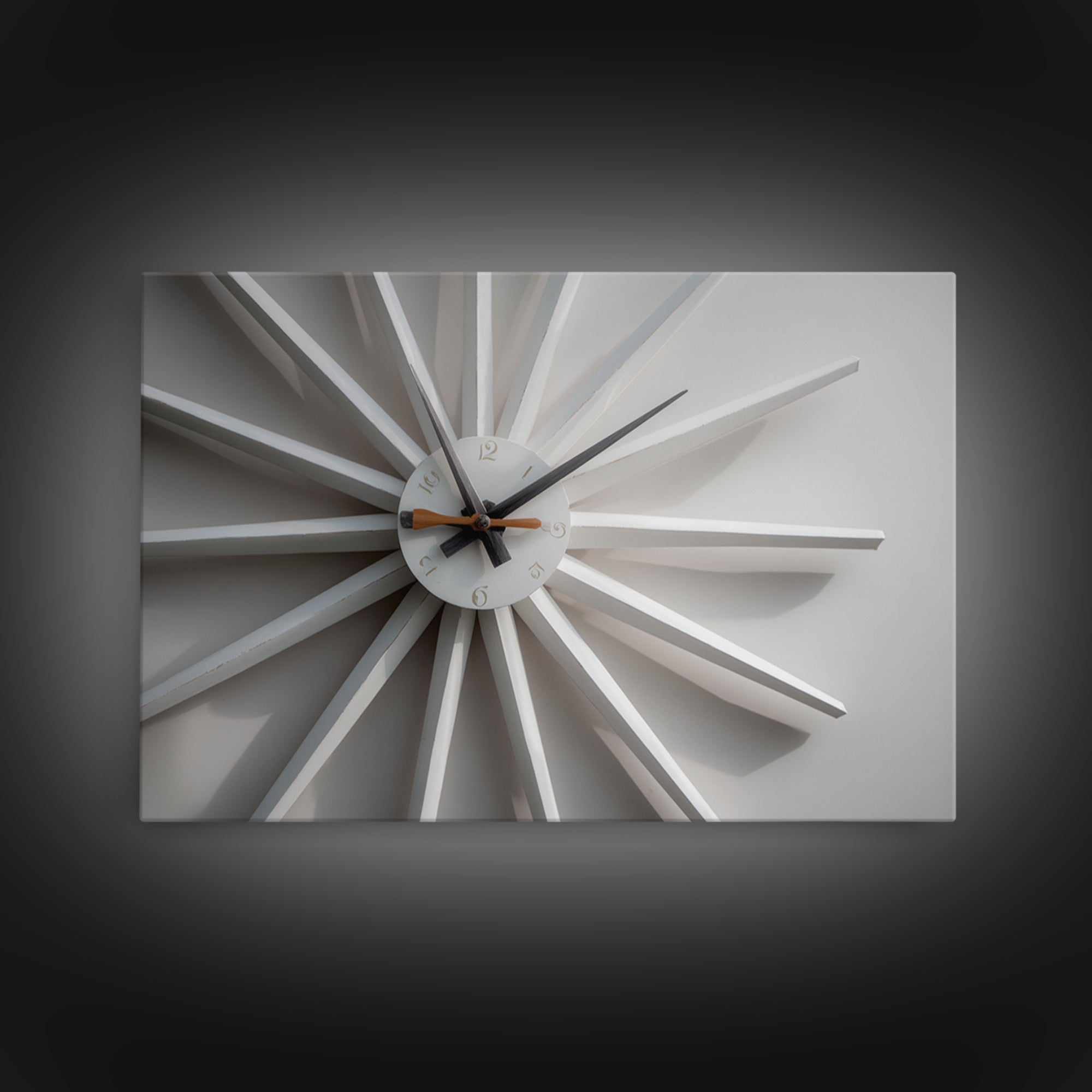 Close Up White Atomic Clock Canvas Print, Mid Century Modern Decor, Minimalist Wall Art, Retro MCM Living Room Poster Print