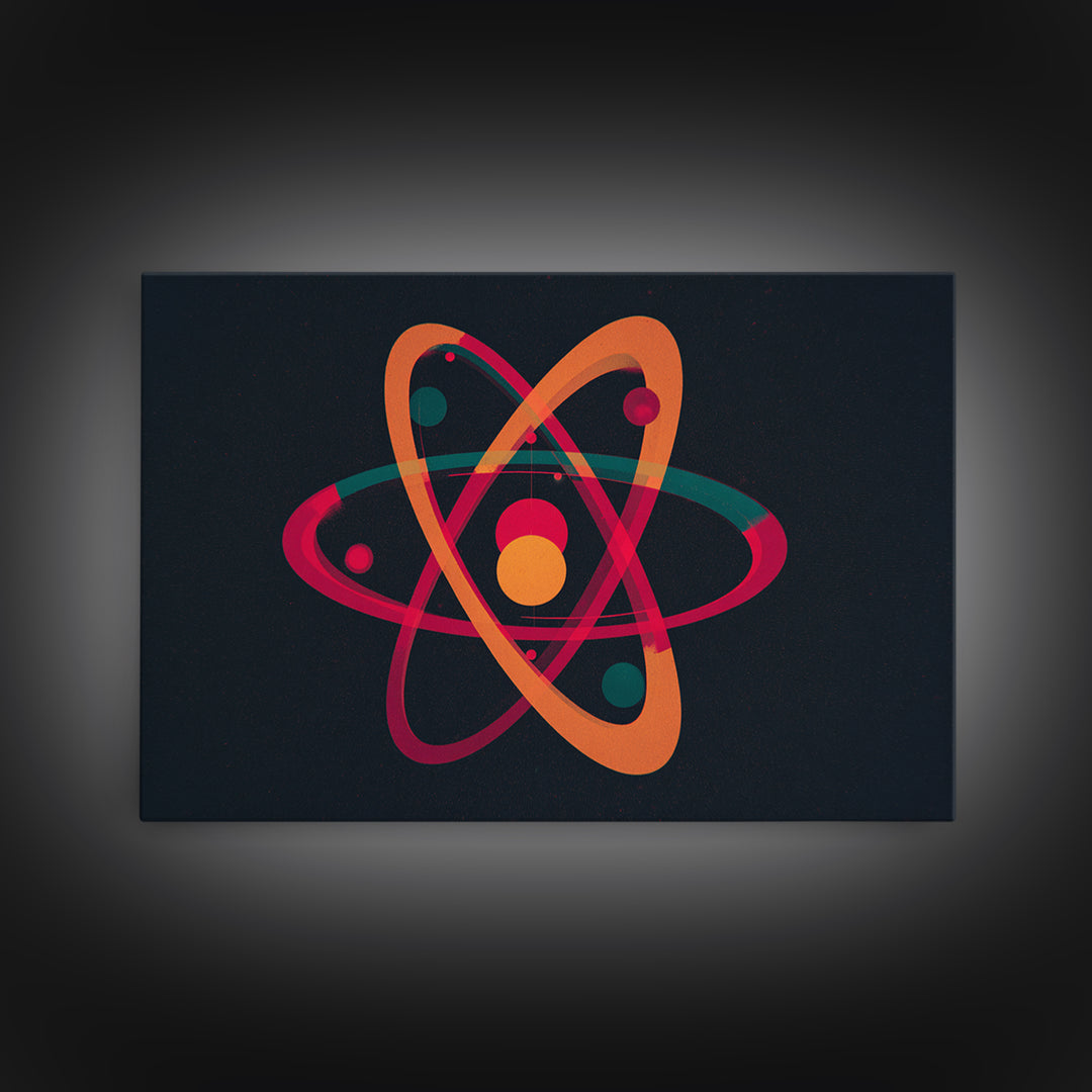 Retro Atomic Orbit On Black Canvas Print, Midcentury Modern Art, Space Abstract Art, MCM Wall Decor For Home Office Or Den