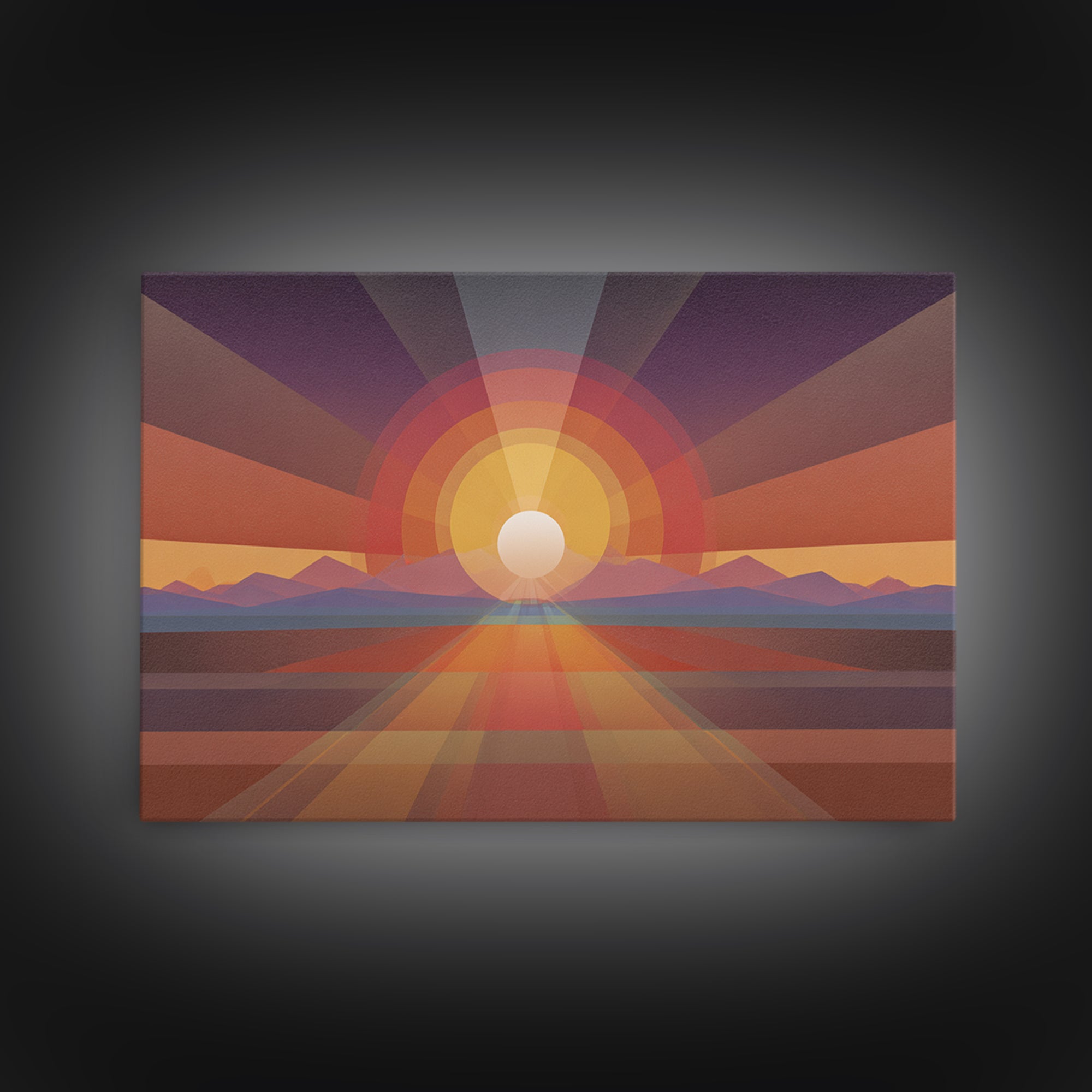 Geometric Desert Sunrise Wall Art, Midcentury Modern Abstract Art, Orange Sun Poster, Boho Southwestern Home Decor, Canvas Print