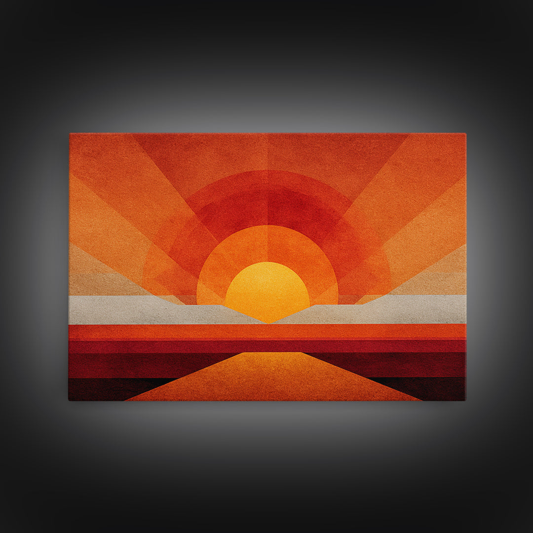Orange Desert Sun Road Wall Art, Midcentury Modern Poster, Abstract Geometric Landscape, Burnt Orange Home Decor, Canvas Print