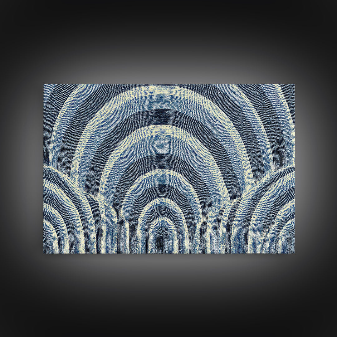 Blue Arched Concentric Lines Canvas Print, Modern Geometric Wall Art, Scandinavian Abstract Decor, Minimal MCM Poster Print