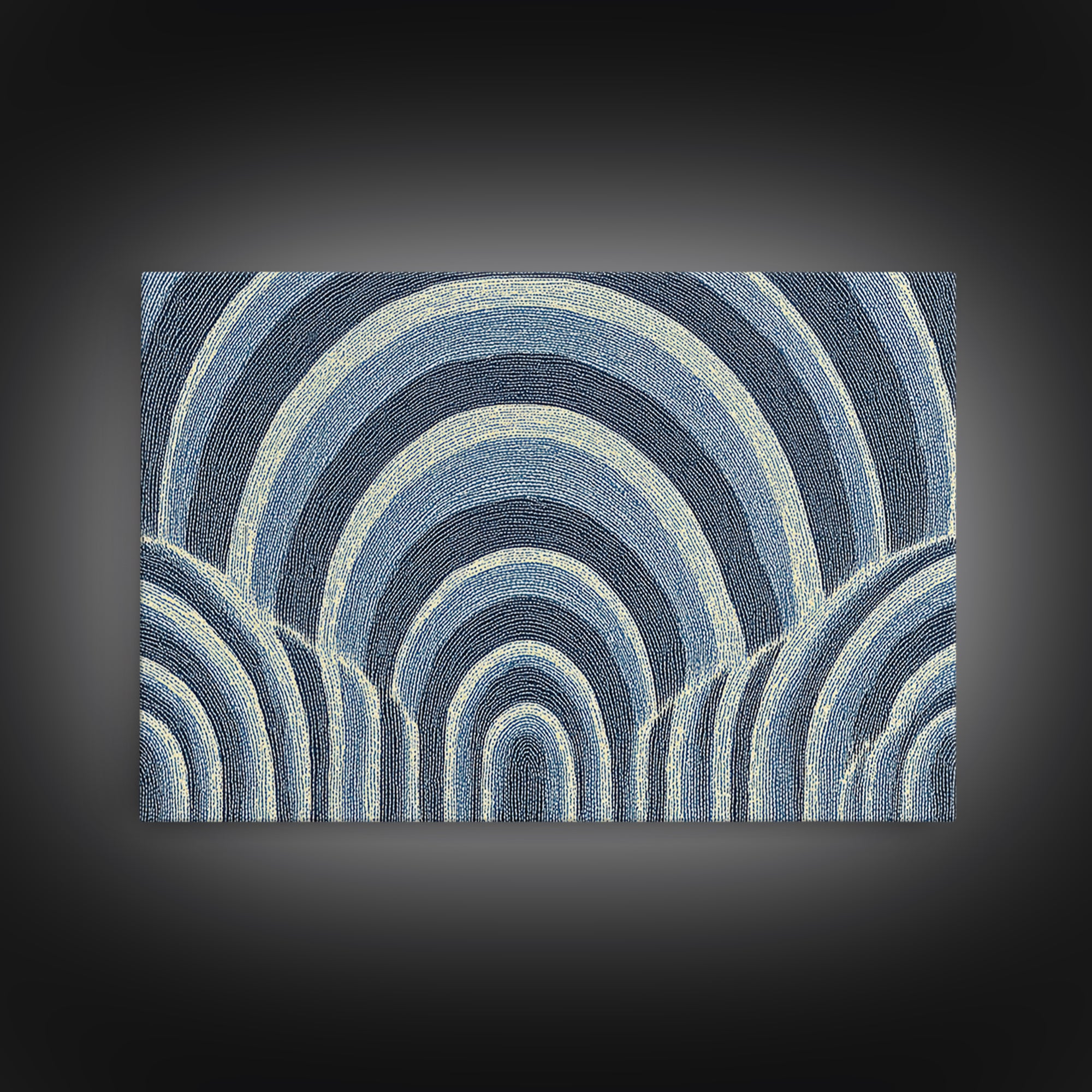 Blue Arched Concentric Lines Canvas Print, Modern Geometric Wall Art, Scandinavian Abstract Decor, Minimal MCM Poster Print