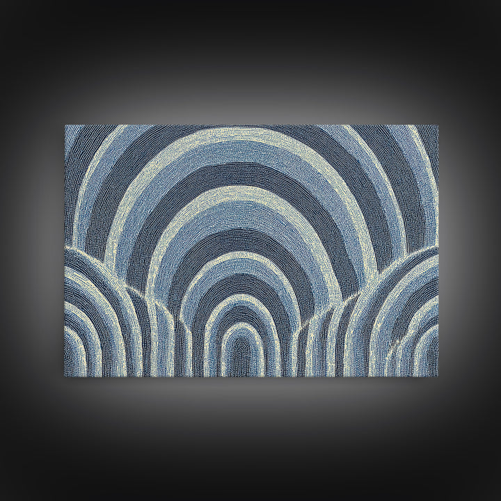 Blue Arched Concentric Lines Canvas Print, Modern Geometric Wall Art, Scandinavian Abstract Decor, Minimal MCM Poster Print