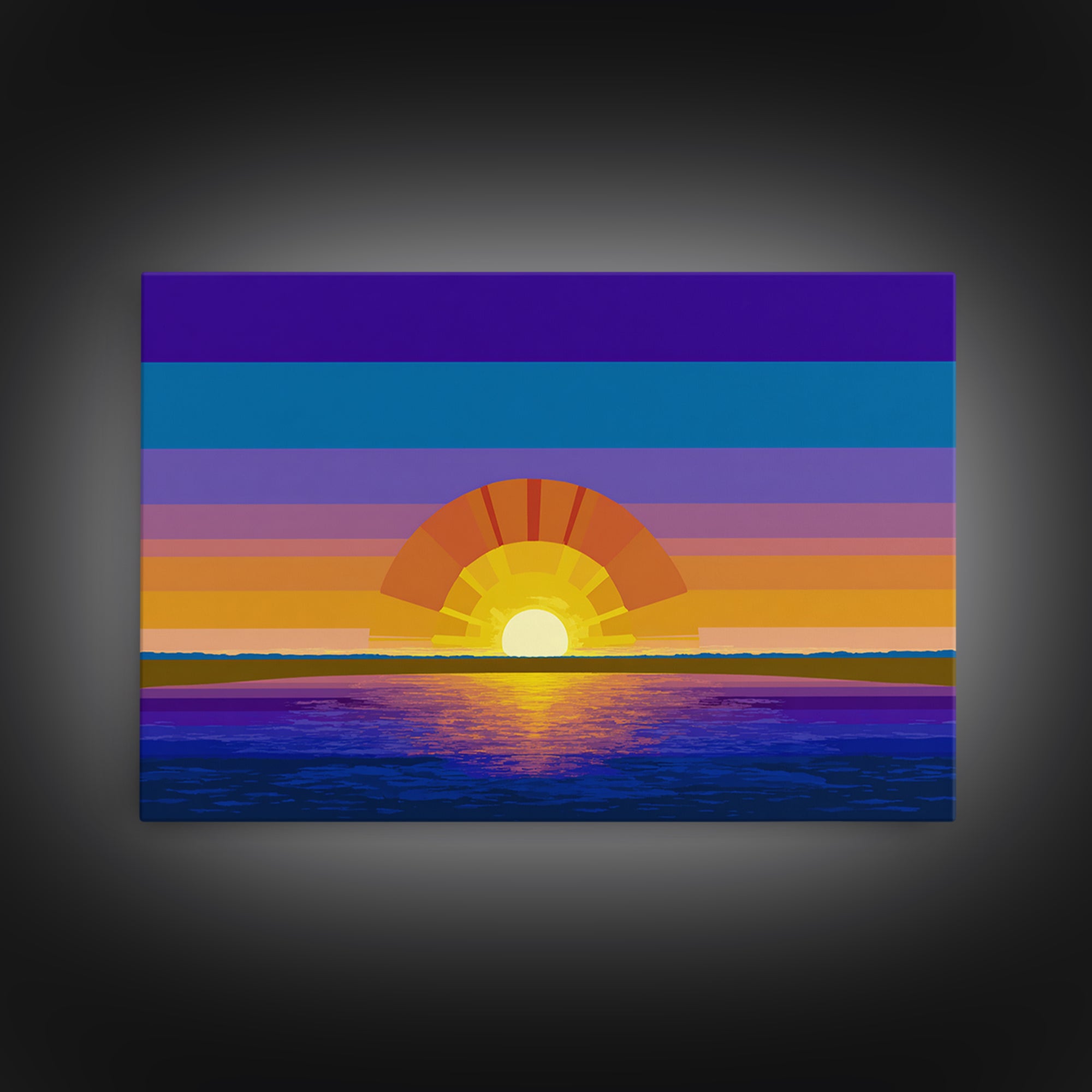 Geometric Ocean Sunset Wall Art, Midcentury Modern Art Print, Colorful Retro Wall Decor, Coastal Living Room Poster Gift