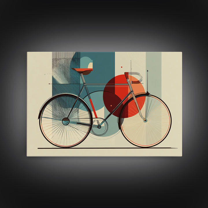 Abstract Bicycle Canvas Print, Midcentury Modern Wall Art, Geometric Bike Poster, Retro Home Decor For Cycling Lovers Gift