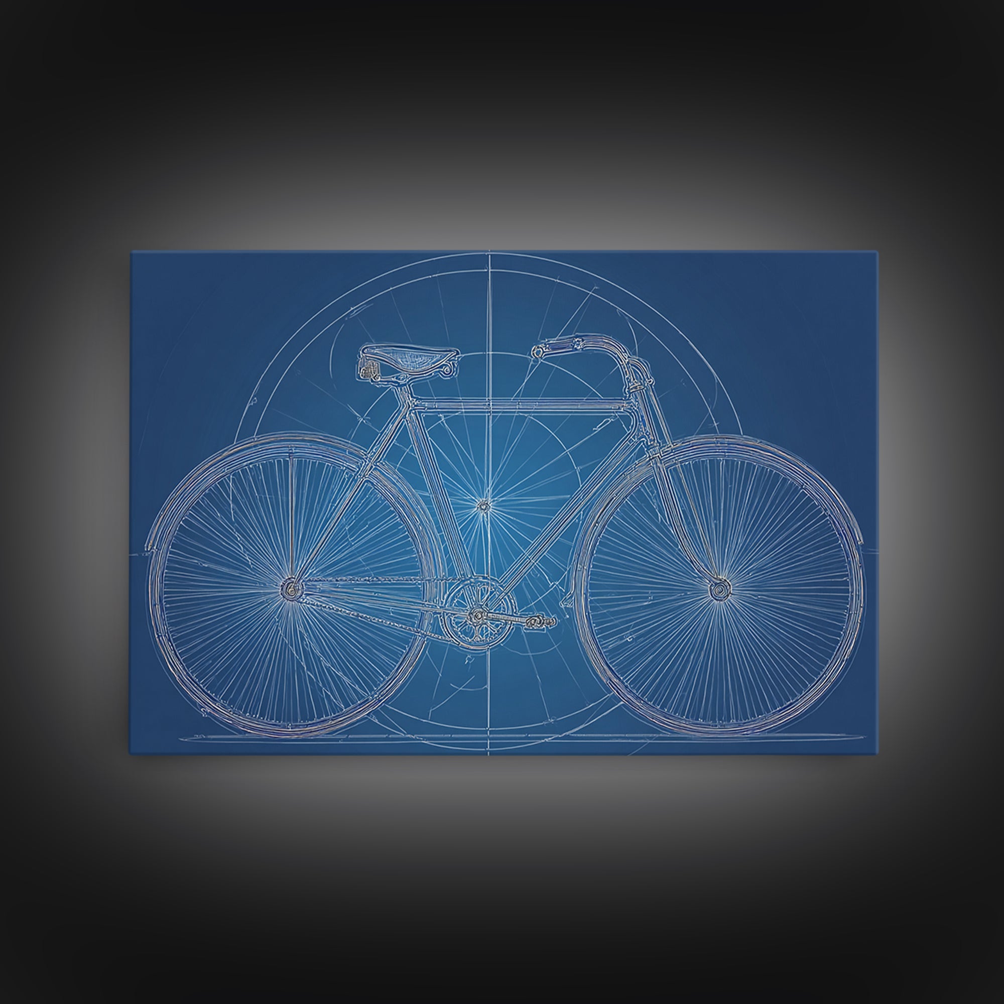 Blueprint Bicycle Wall Art, Technical Line Drawing, Midcentury Modern Bike Poster, Blue Geometric Office Decor Print Gift