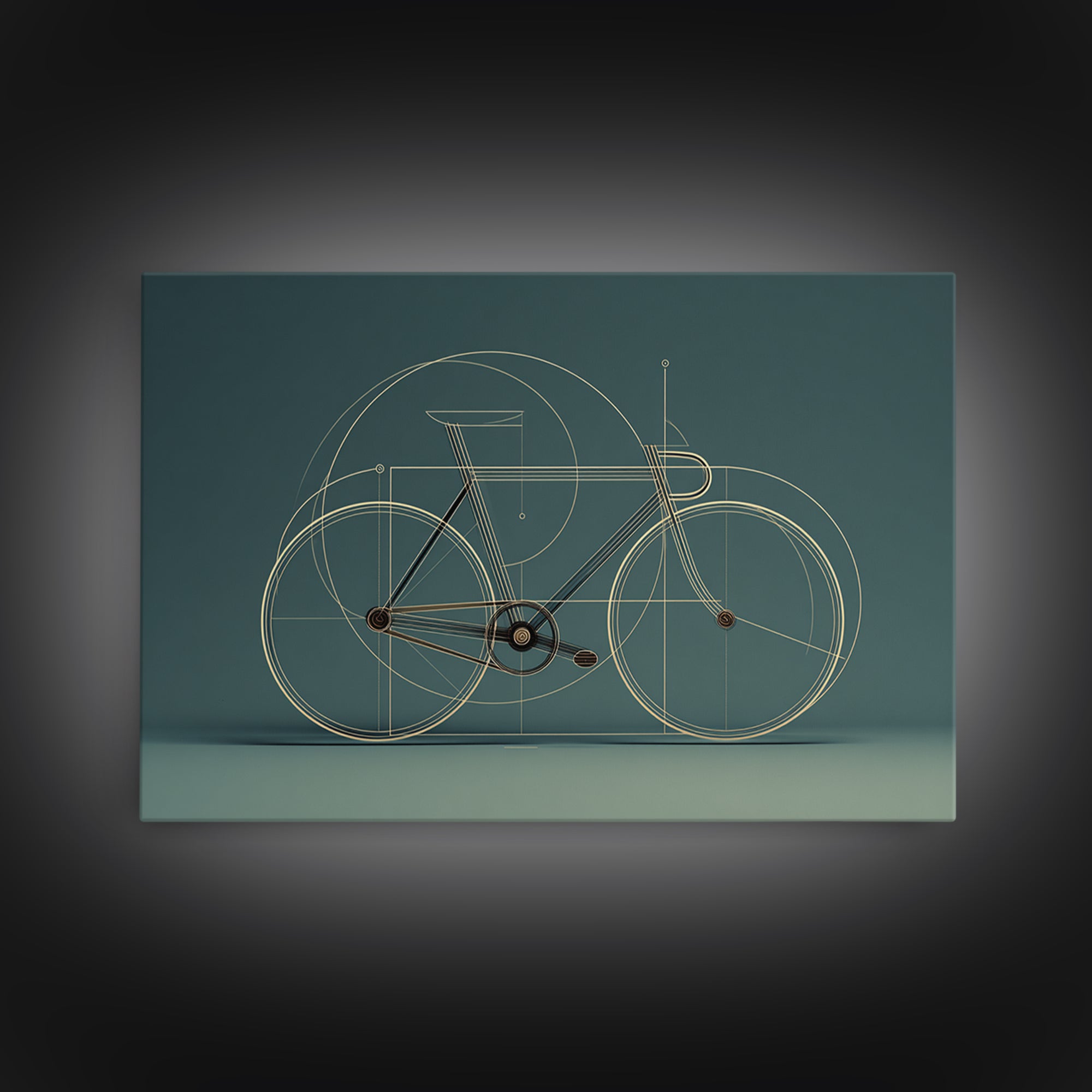 Minimal Line Bicycle Framed Canvas Print, Midcentury Modern Wall Art, Teal Geometric Bike Decor, Office Poster Print Gift