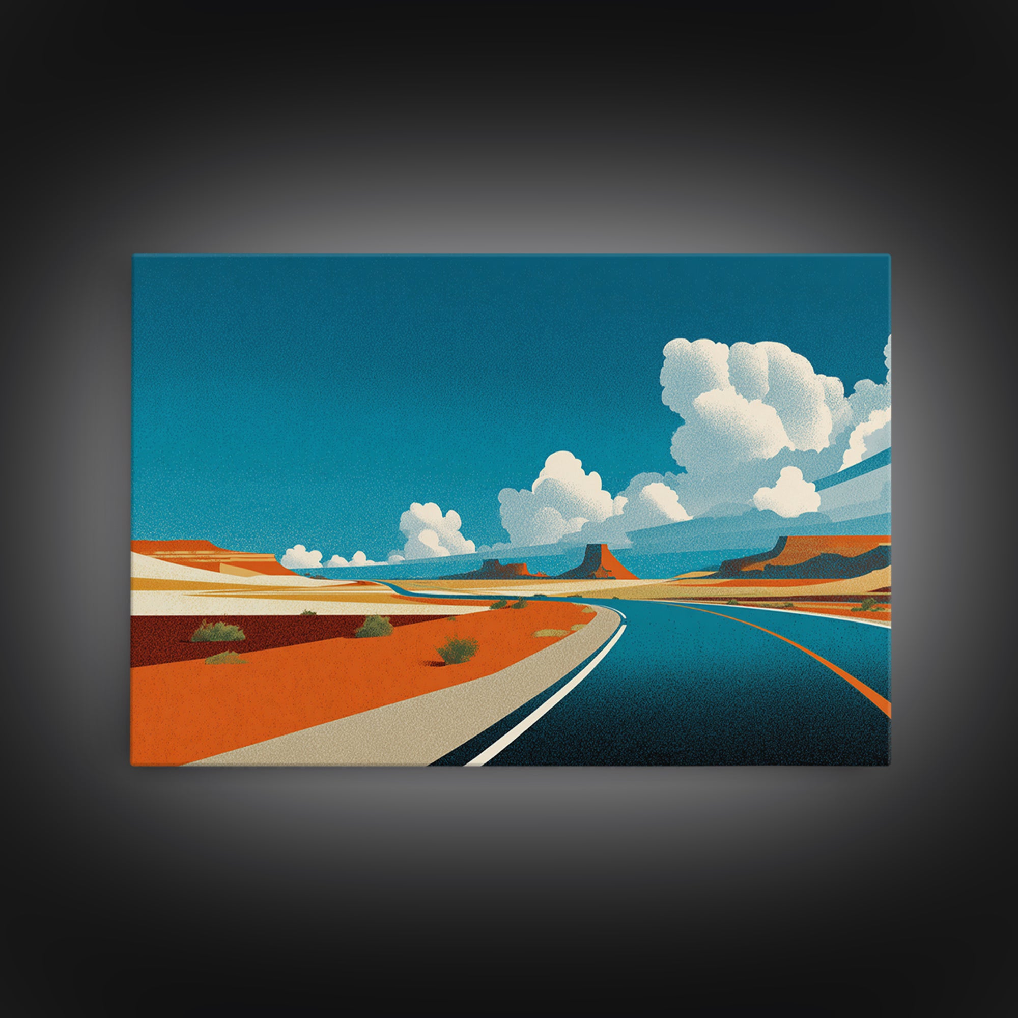 Retro Desert Highway Wall Art, Southwestern Road Landscape, Vintage Travel Poster Style, Mid Century Modern Canvas Print