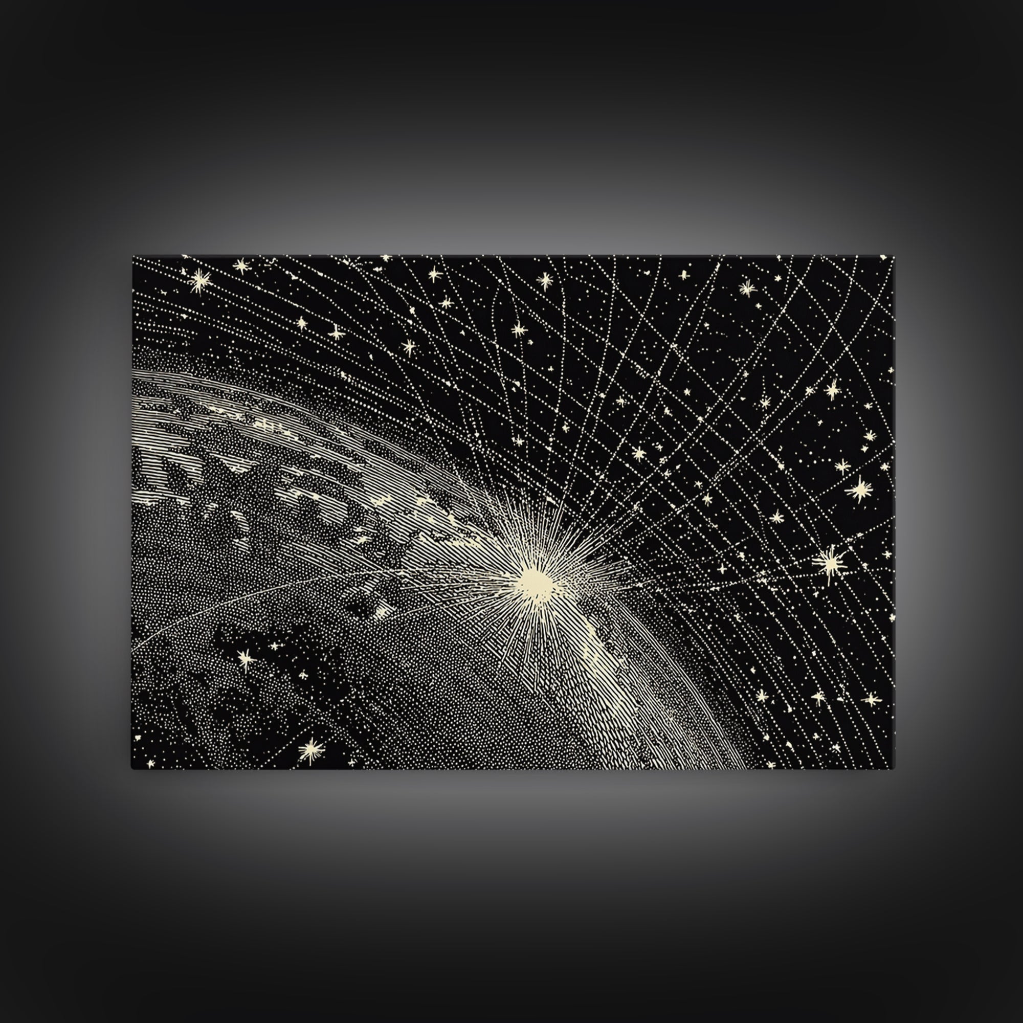 Black And White Earth Sunrise Wall Art, Celestial Space Illustration, Minimalist Art Print, Constellation Poster Decor Gift